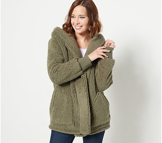 Cuddl Duds Double Faced Cozy Sherpa Hooded Wrap Coatigan