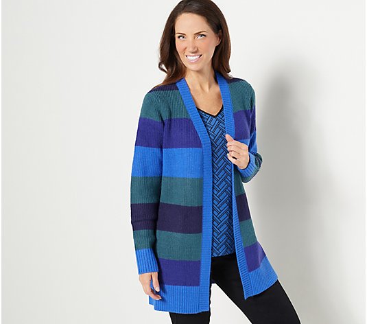 Susan Graver Striped Open-Front Sweater Cardigan
