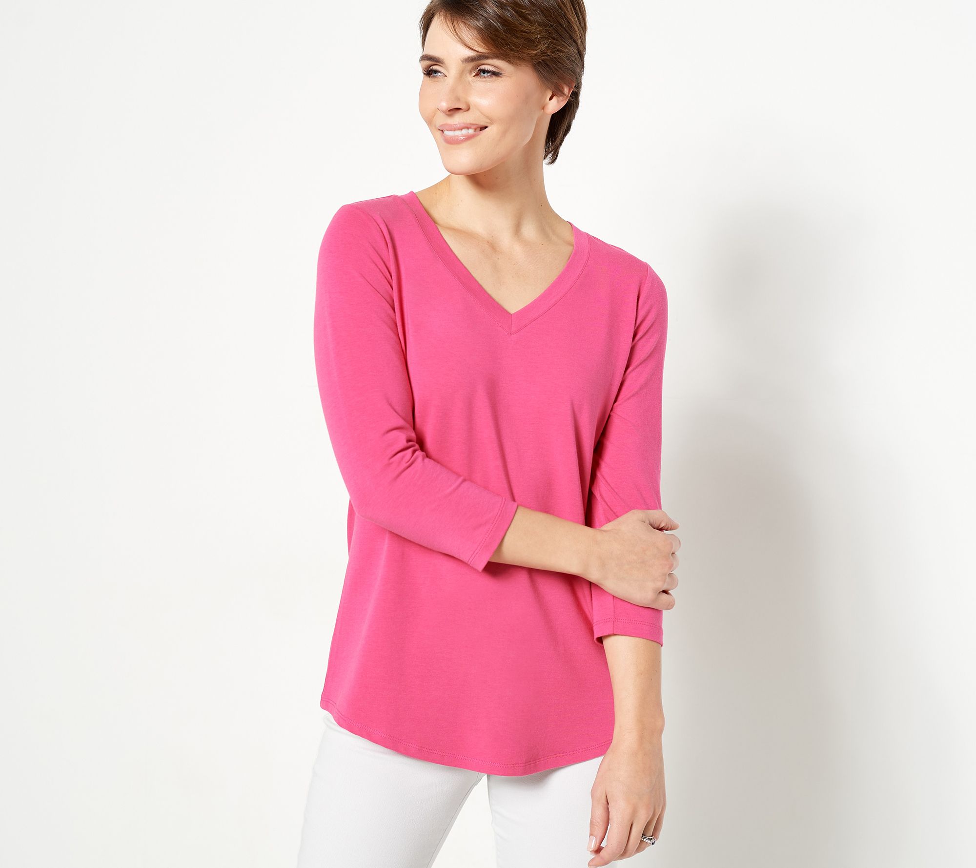 Susan Graver Regular Weekend Essentials Comfy Cotton V-Neck Tunic