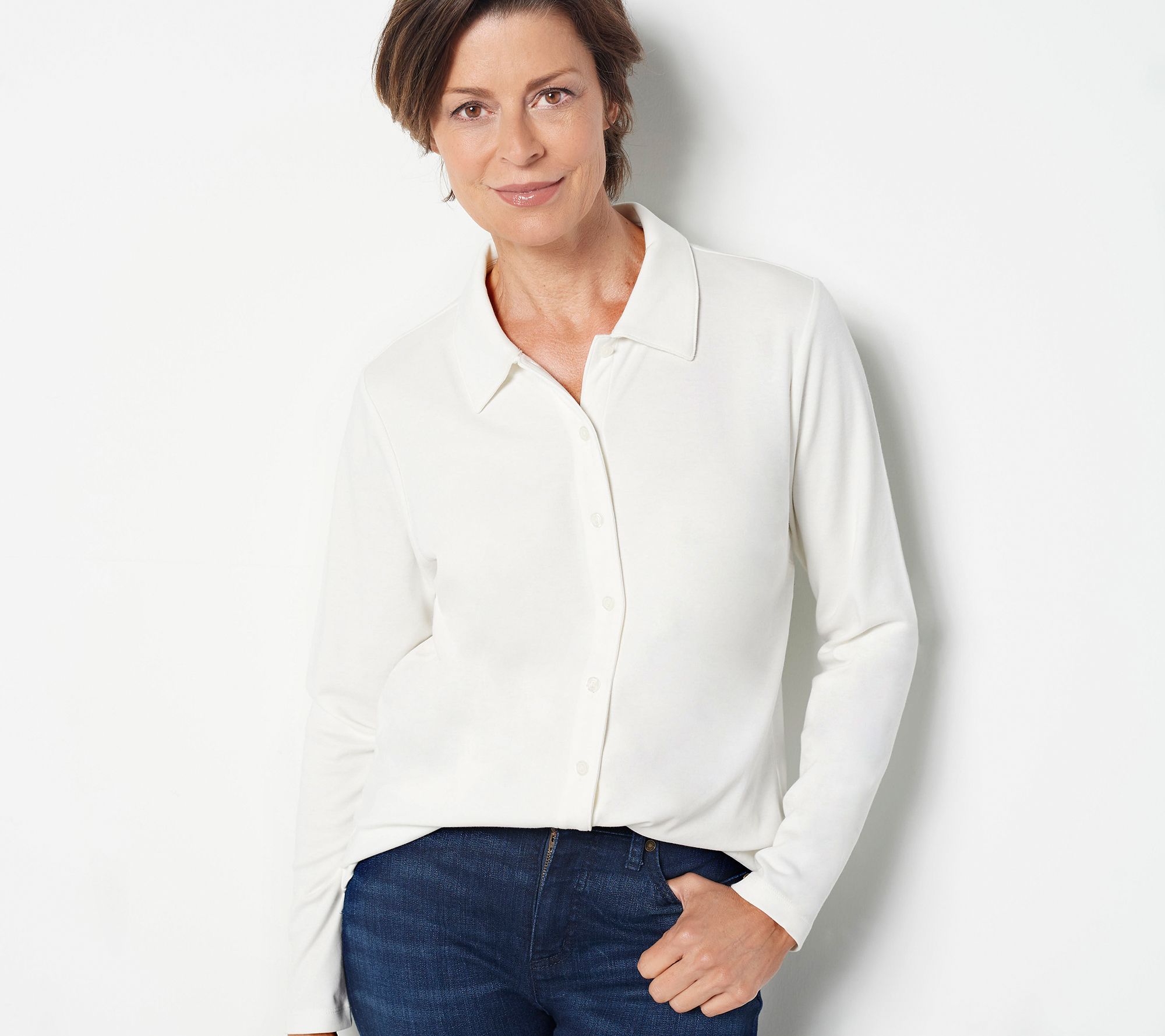 "As Is" Isaac Mizrahi Live! Button Front Essentials Top