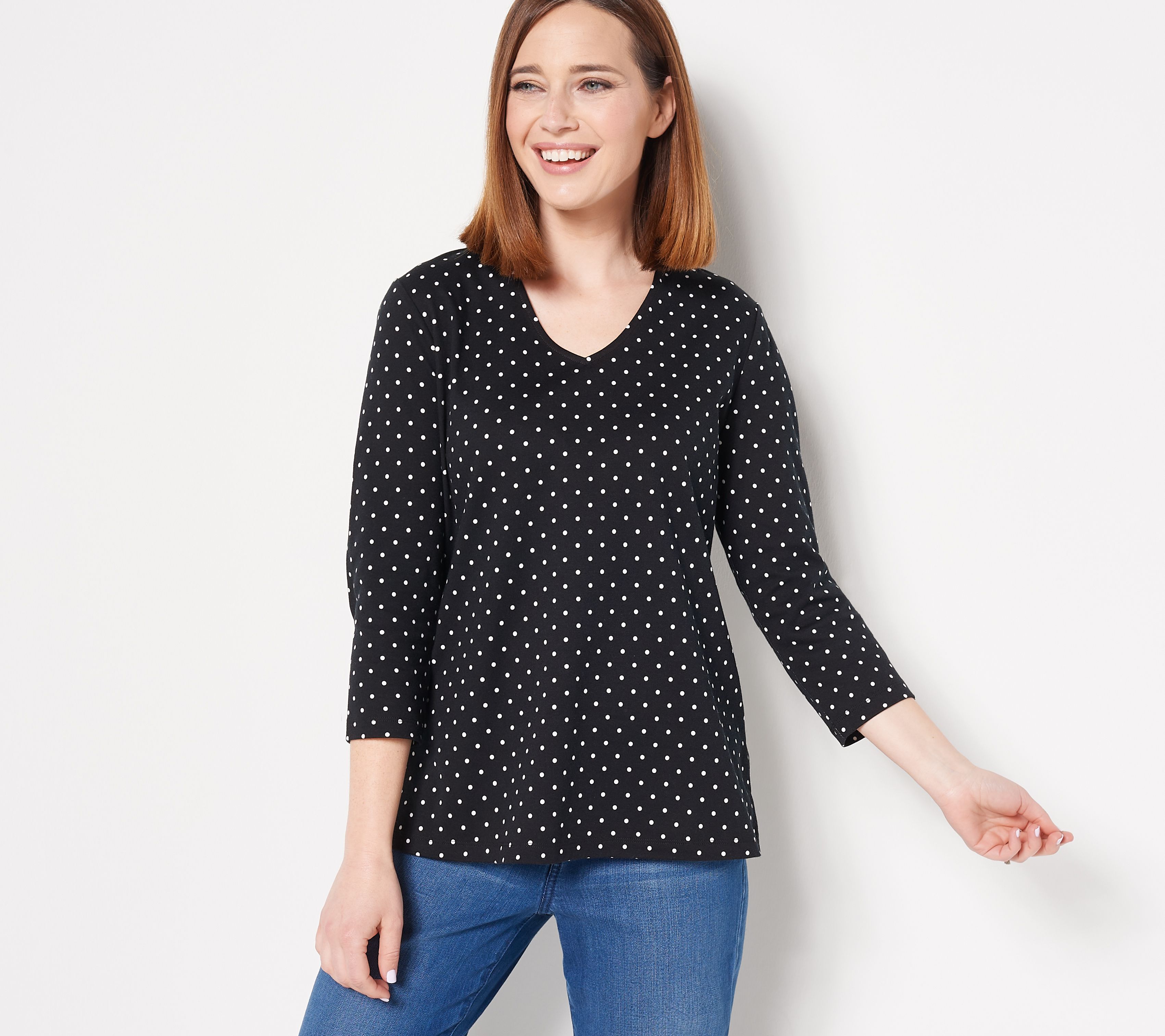 (QVC) Isaac Mizrahi Live! Printed Pima Cotton V-Neck 3/4-Sleeve Top ...