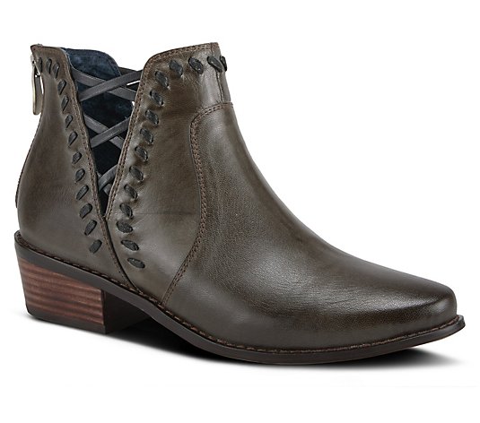 Spring Step Leather Stacked Heel Booties - Coppola