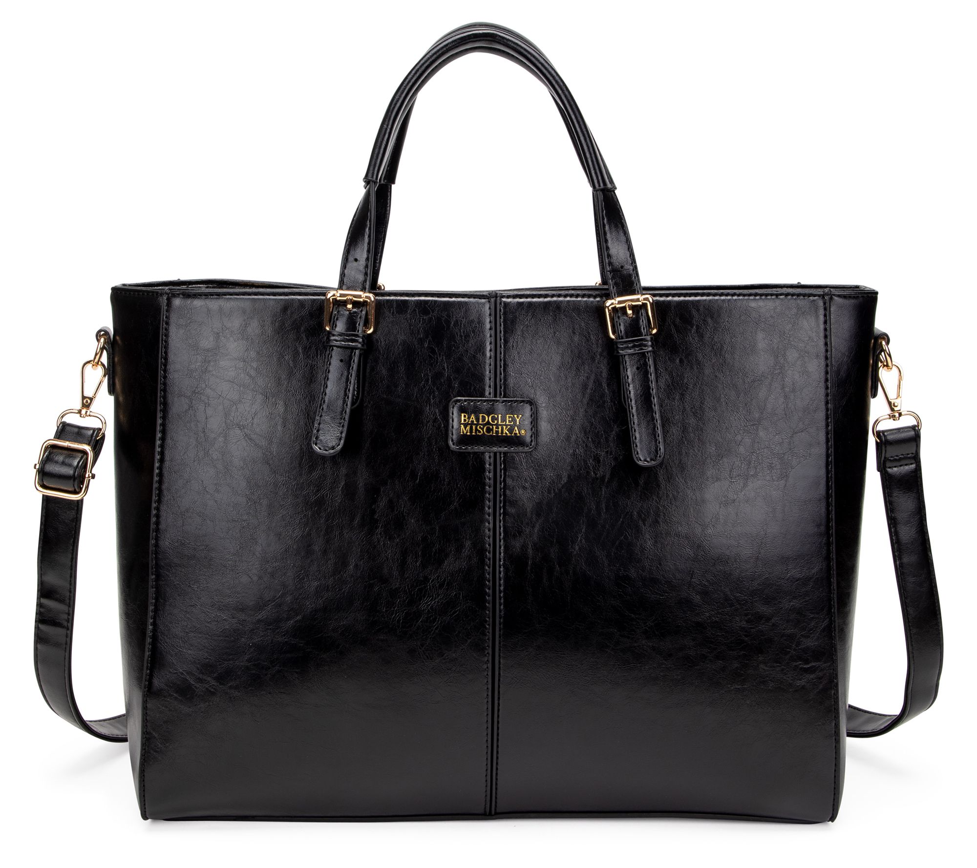 Badgley Mischka Diana XL Faux Leather Tote Weekender Travel Bag, Black