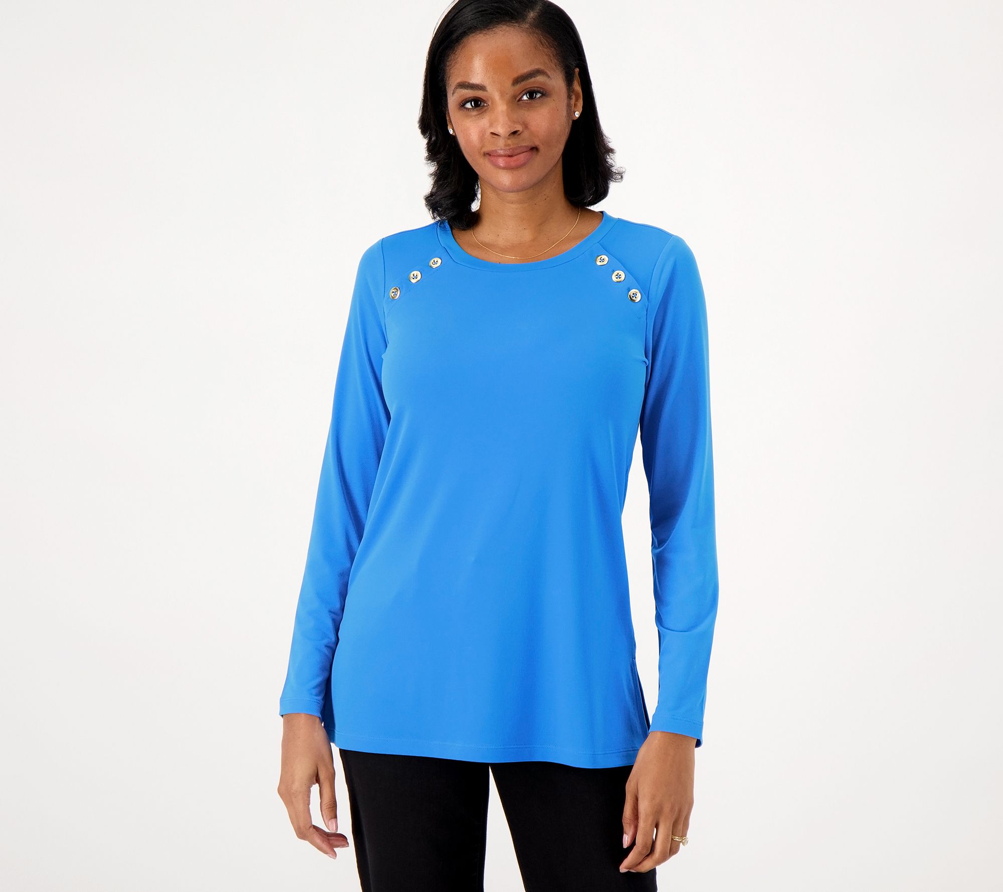 Susan Graver Everyday Reg Liquid Knit A-Line Tunic w/Button Detail