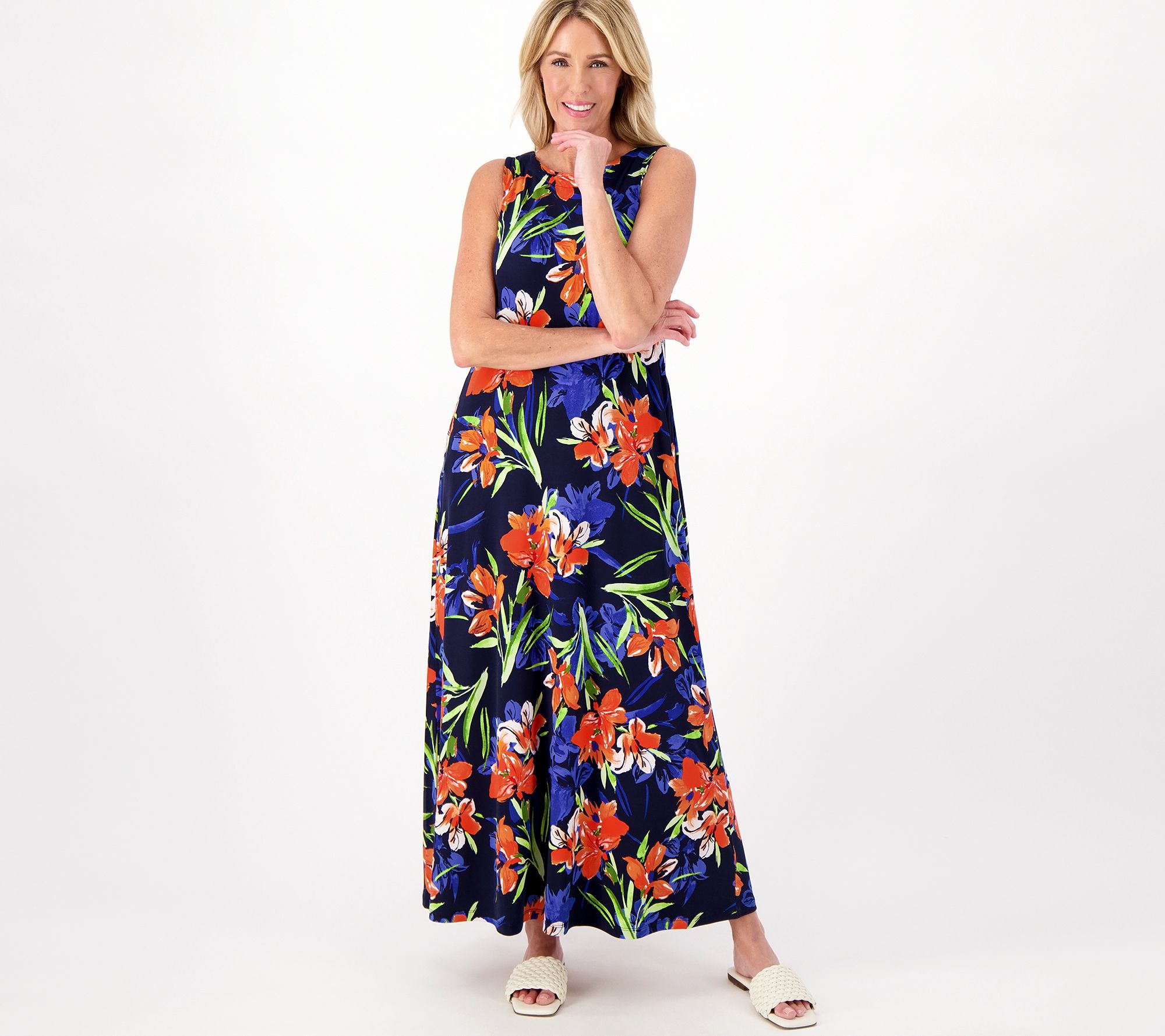 Susan Graver Regular Printed Liquid Knit Maxi Dress with Pockets