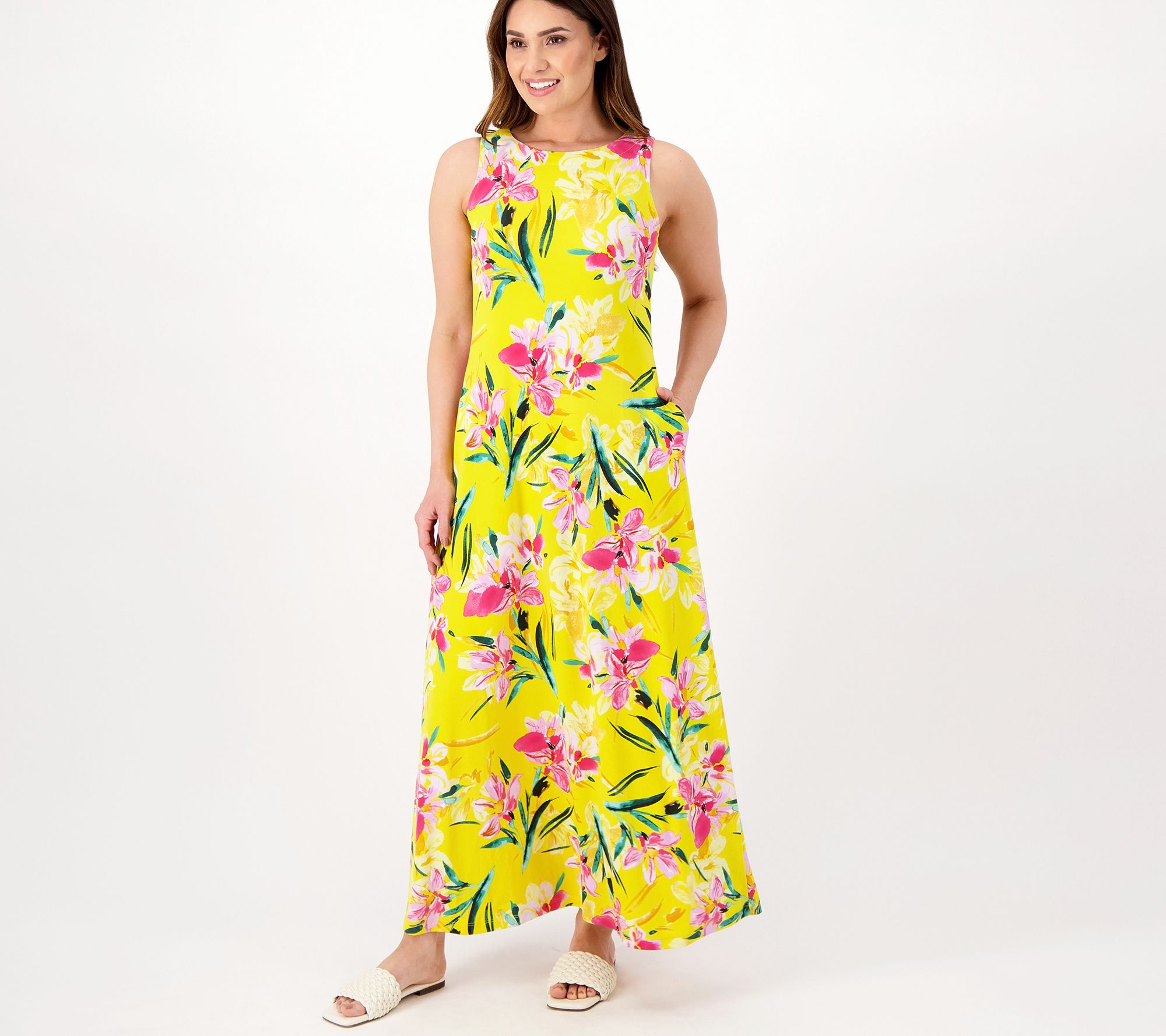 Susan Graver Regular Printed Liquid Knit Maxi Dress with Pockets