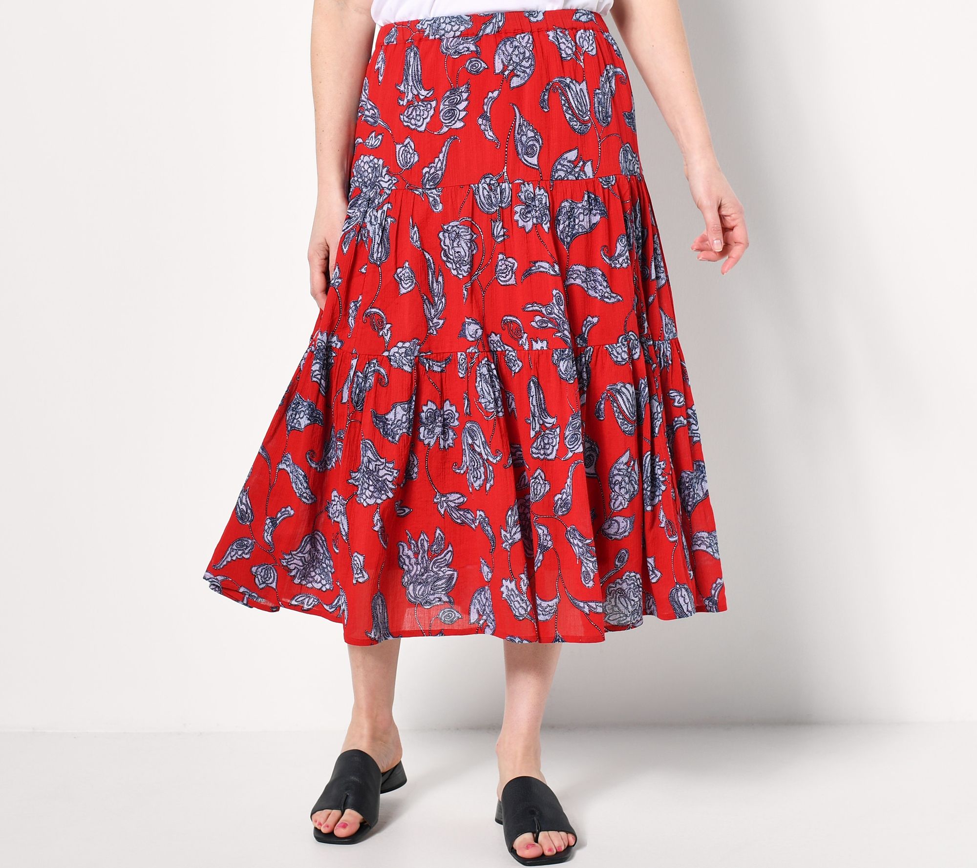 "As Is" Encore by Idina Menzel Dot Scroll Petite Tiered Midi Skirt