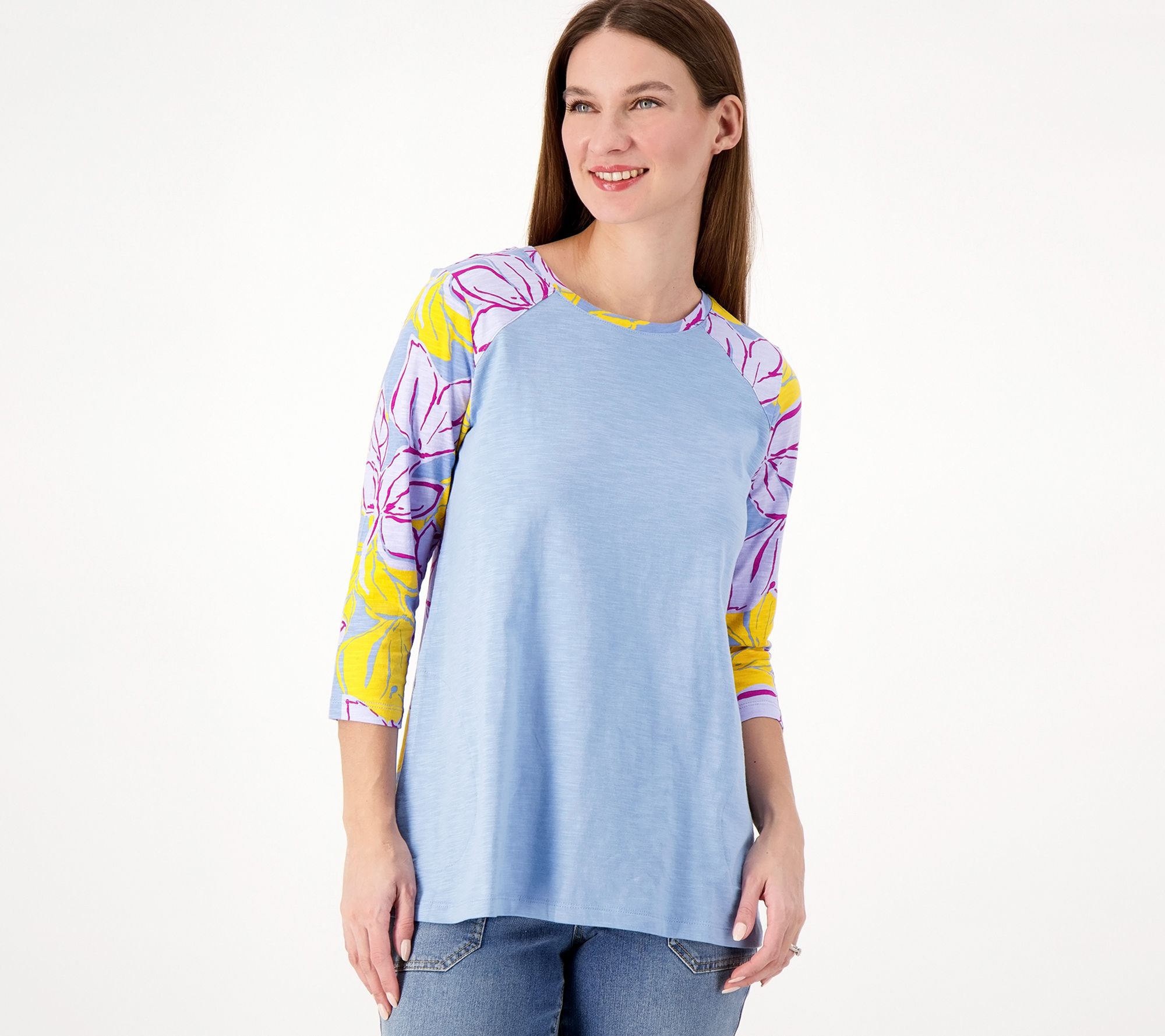 LOGO by Lori Goldstein Cotton Slub Printed Back Top