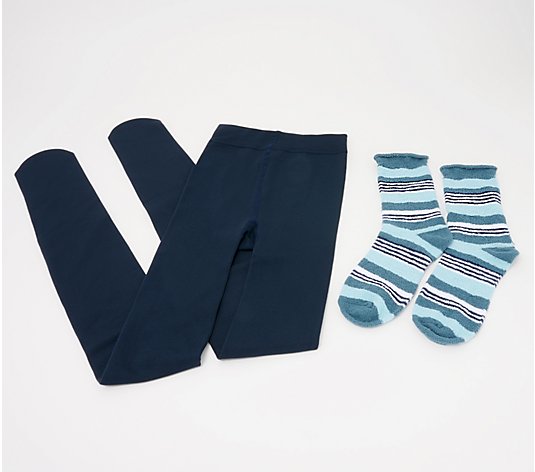 MUK LUKS Fleece Lined Tight & Roll Top Sock Set 