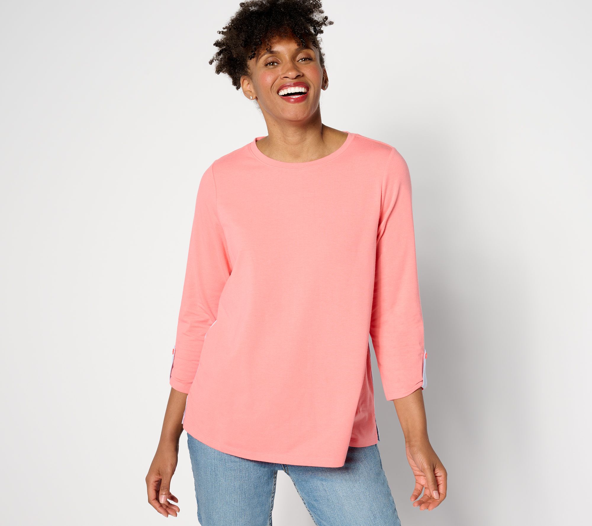 Joan Rivers Cotton Jersey Crewneck Mixed Media Top