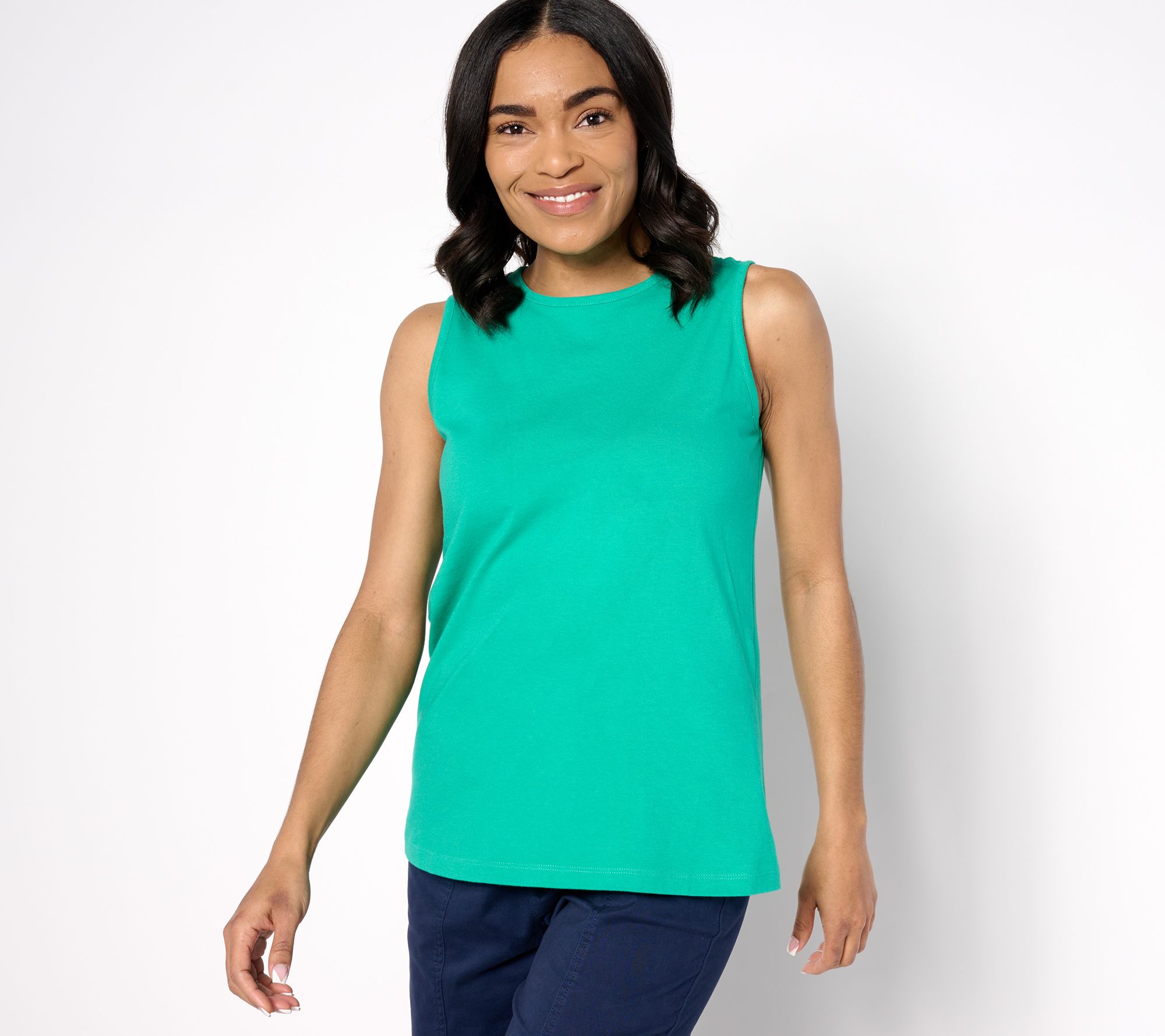 Denim & Co. Essentials True Cotton Jersey Crew Neck Tank Top