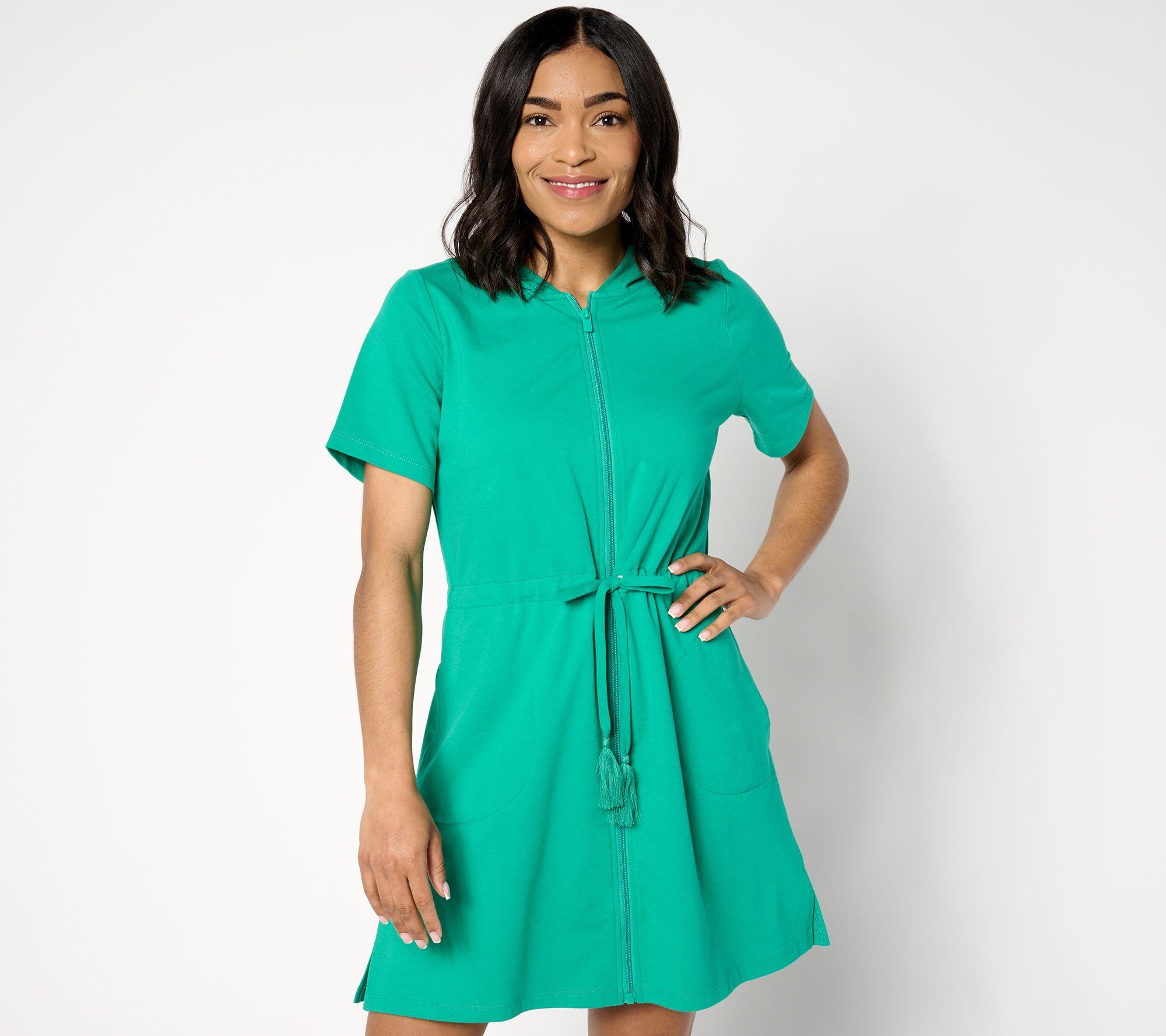Denim & Co. Beach Regular French Terry Zip Up Cover Up Dress