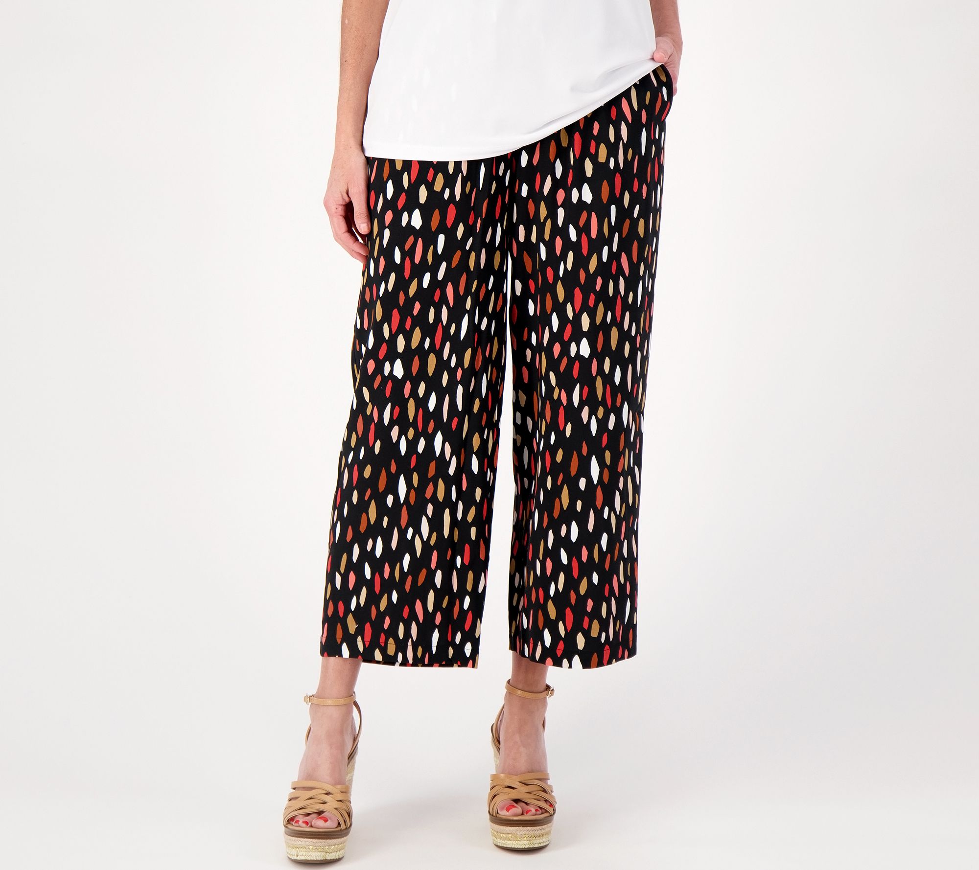 "As Is" Susan Graver PURE Reg Printed Woven Wide-Leg Crop Pants