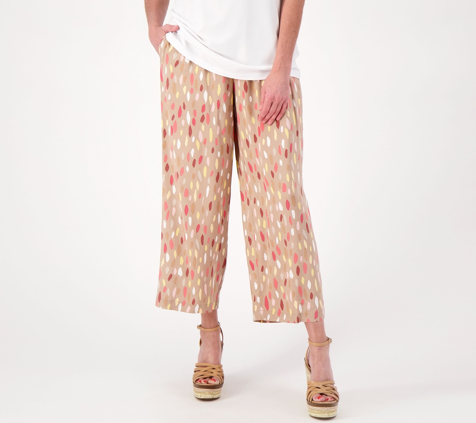 "As Is" Susan Graver PURE Reg Printed Woven Wide-Leg Crop Pants