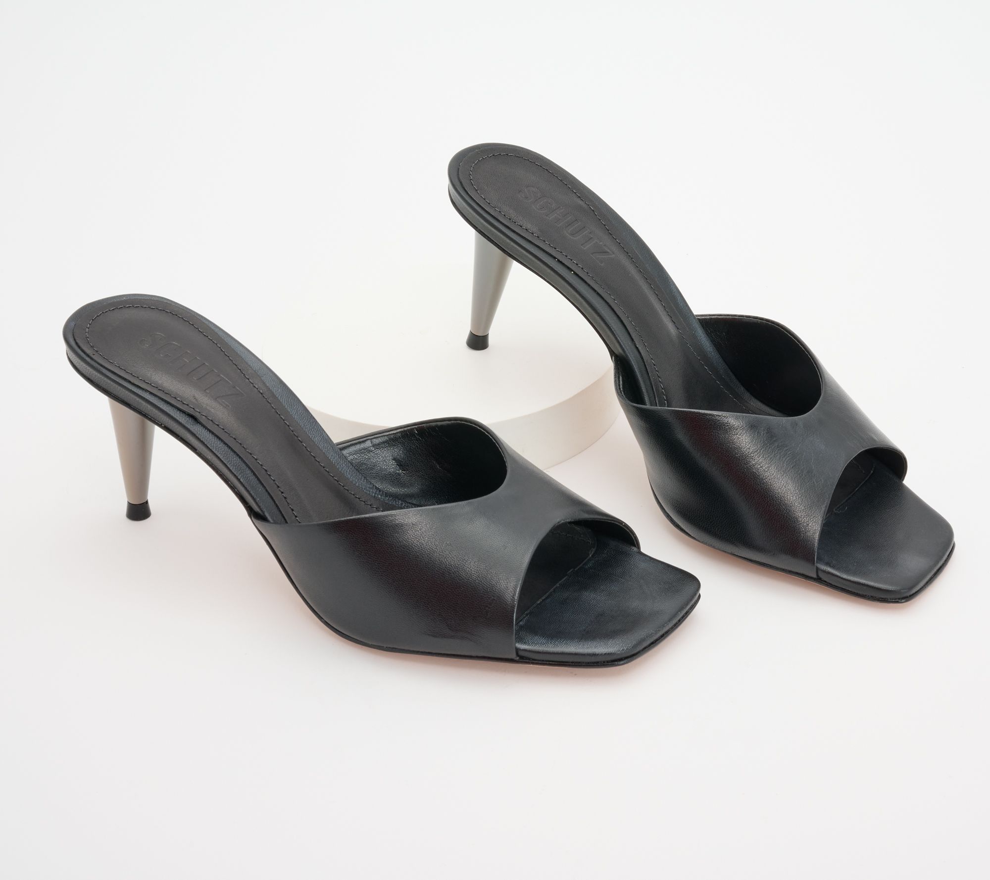 "As Is" Schutz Leather Pin Heeled Mules - Dethalia