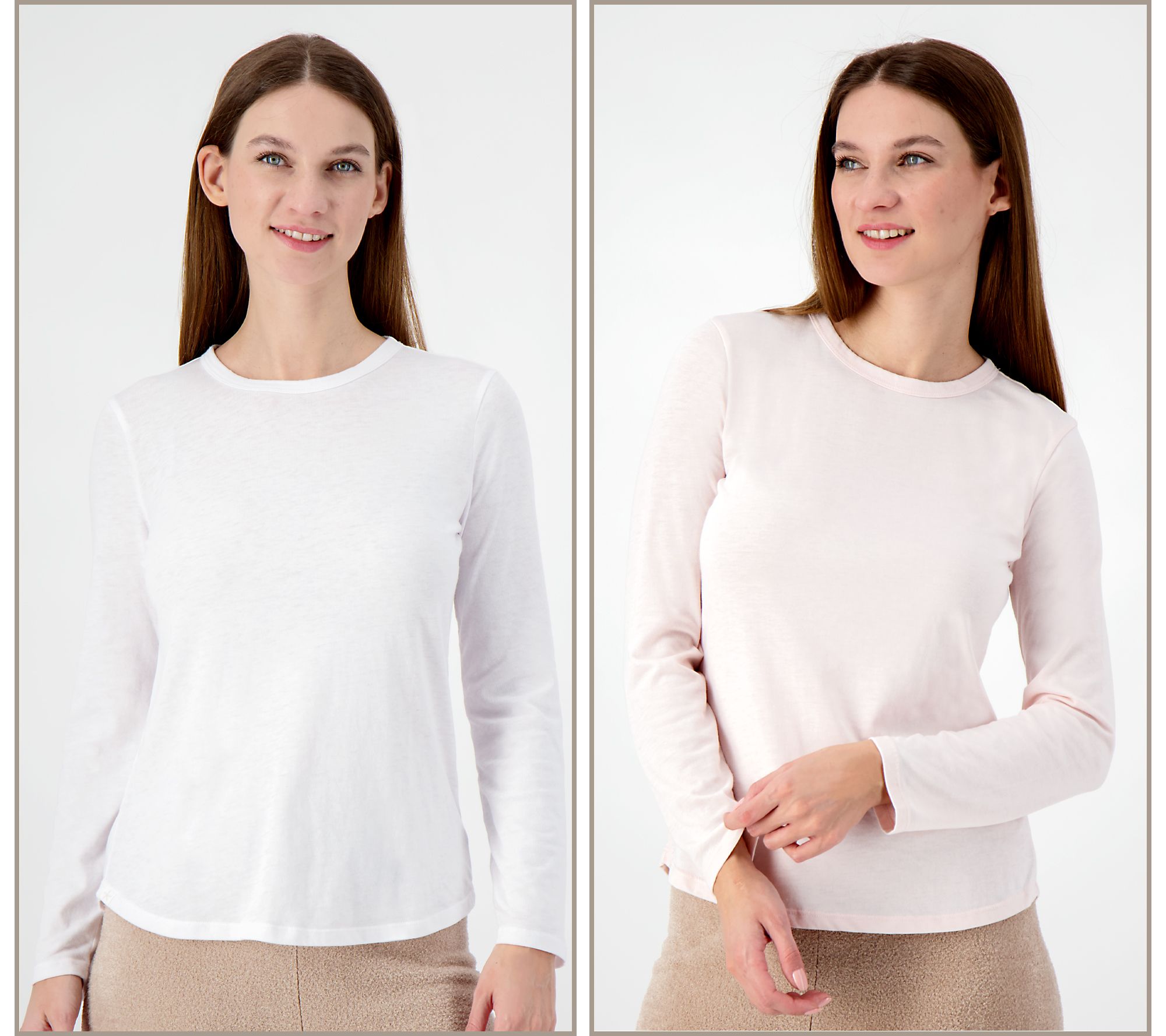 "As Is" Barefoot Dreams Malibu Collection 2Pk LS Burnout Tees