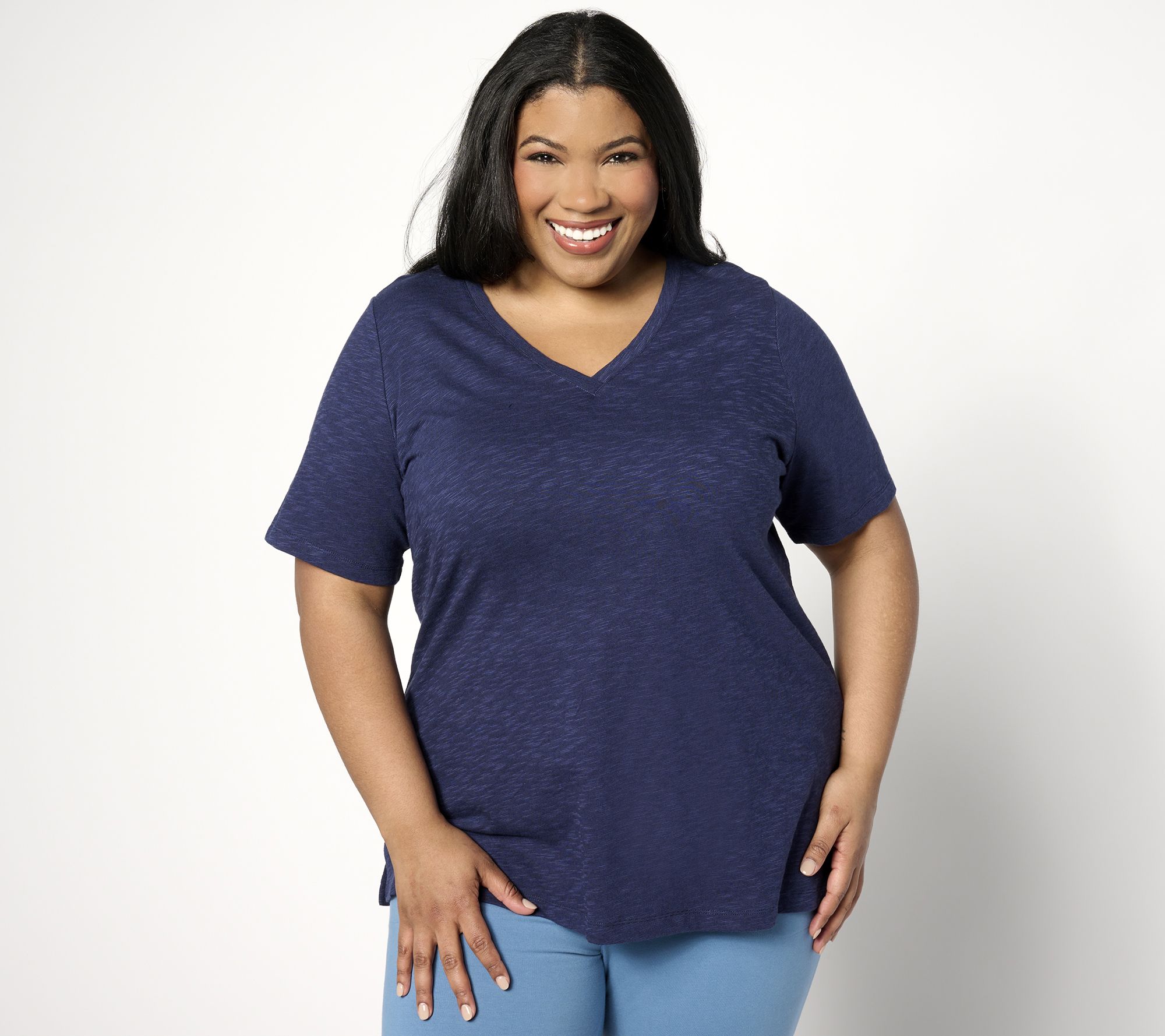 Denim & Co. Naturals Linen Blend Crossover V-Neck Top