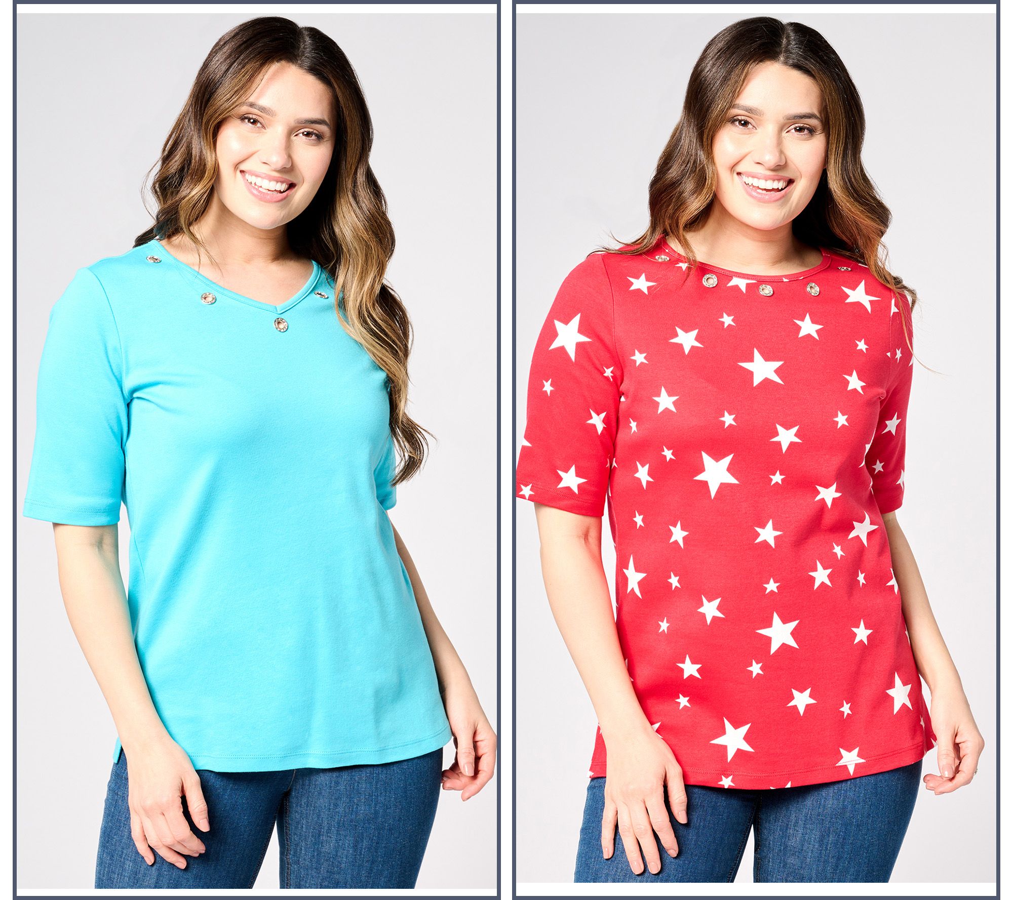 Quacker Factory Set of 2 Elbow SLeeve Grommet Tops