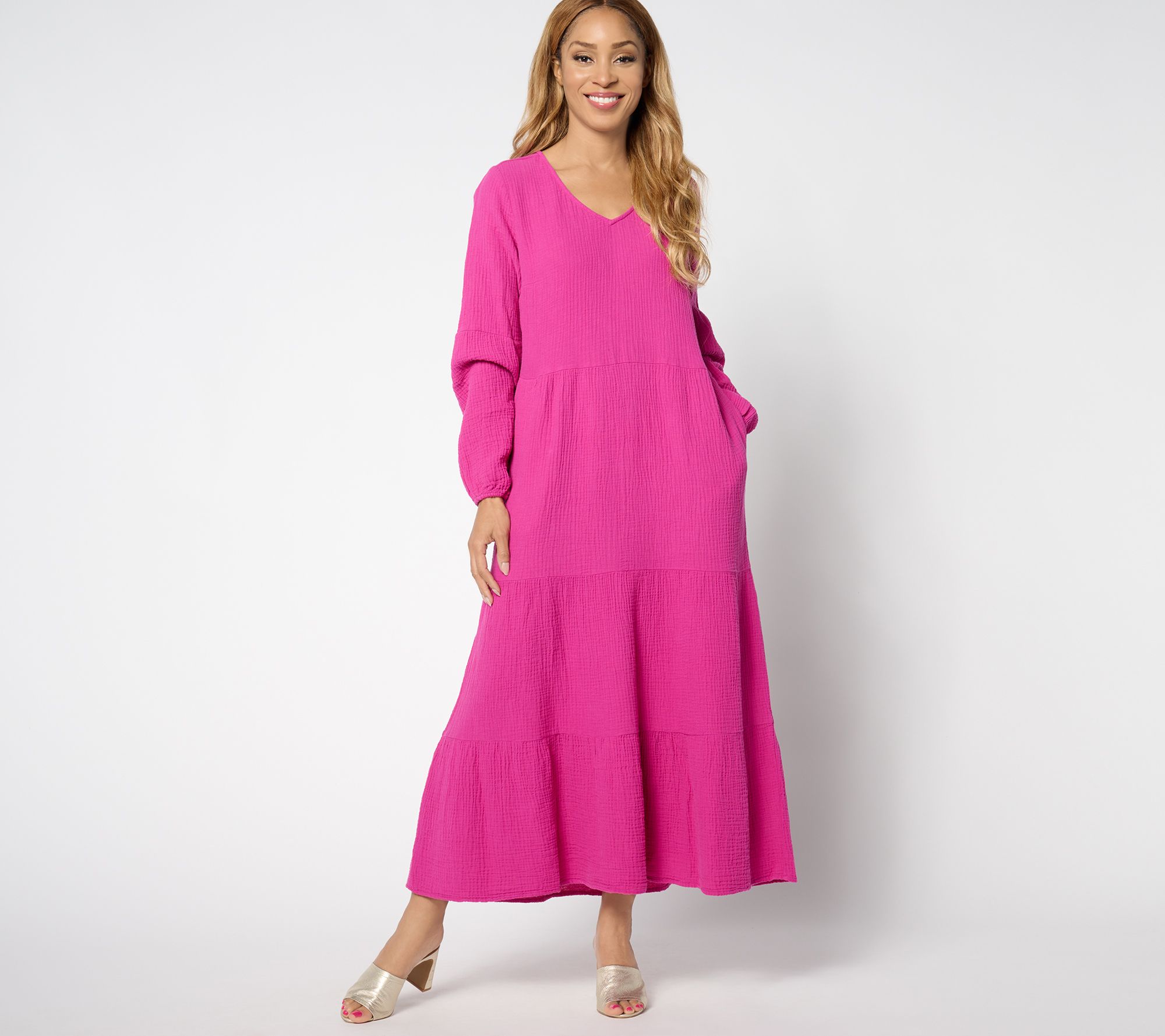 Belle By Kim Gravel Regular Cotton Gauze Maxi Tiered Dress