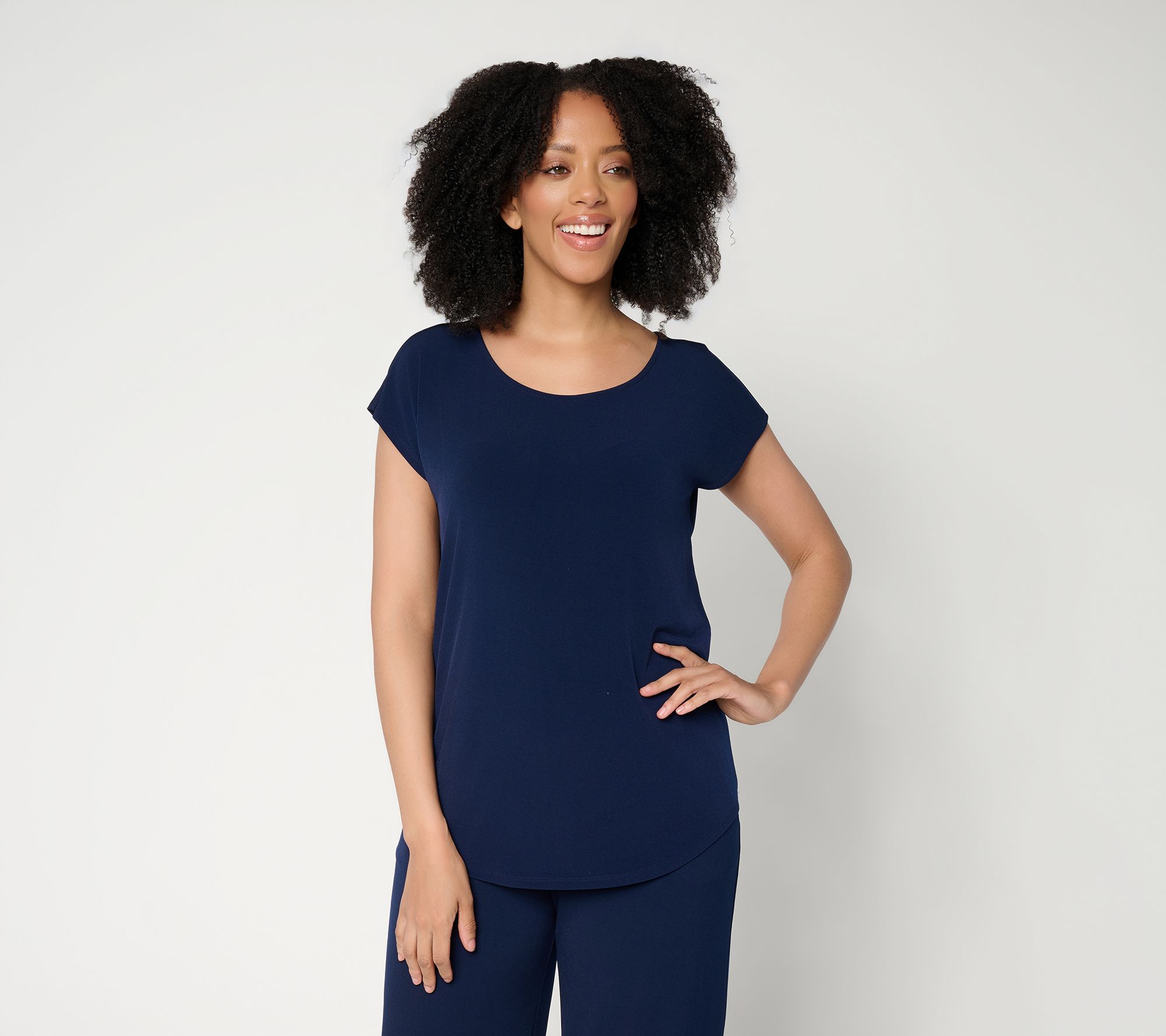 Susan Graver Modern Essentials Liquid Knit Cap-Sleeve Top