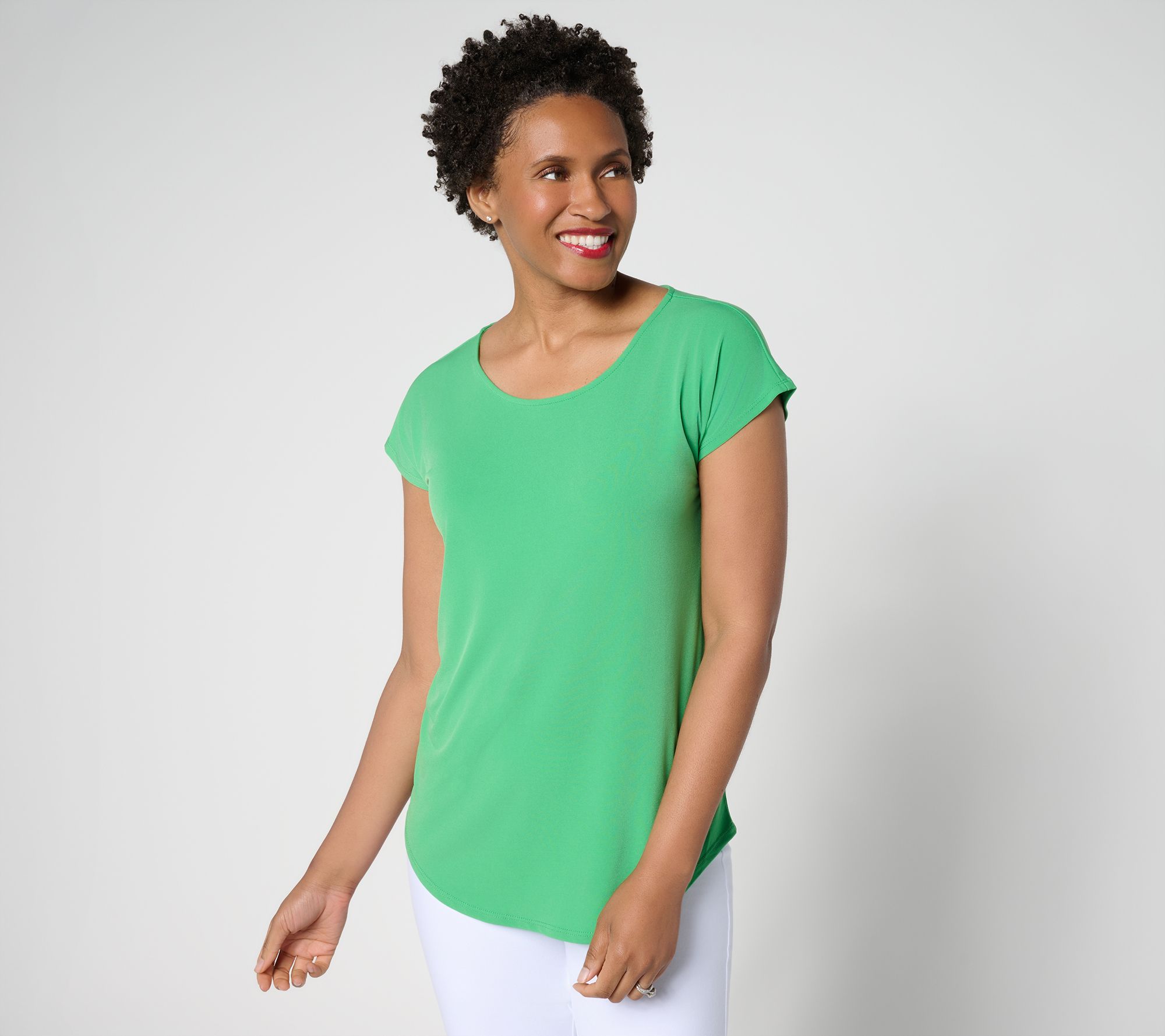 Susan Graver Modern Essentials Liquid Knit Cap-Sleeve Top