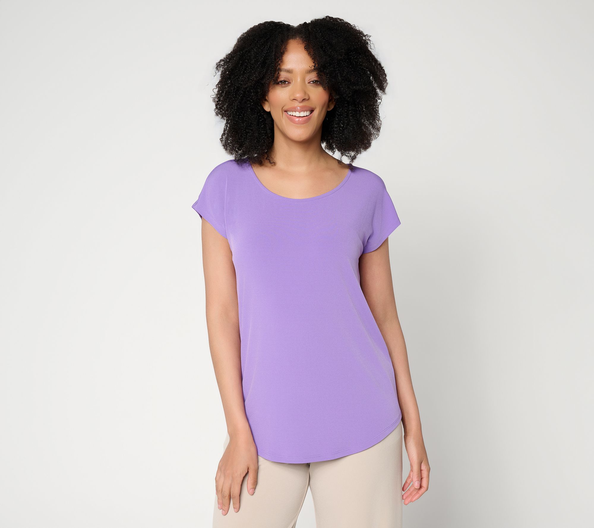 Susan Graver Modern Essentials Liquid Knit Cap-Sleeve Top