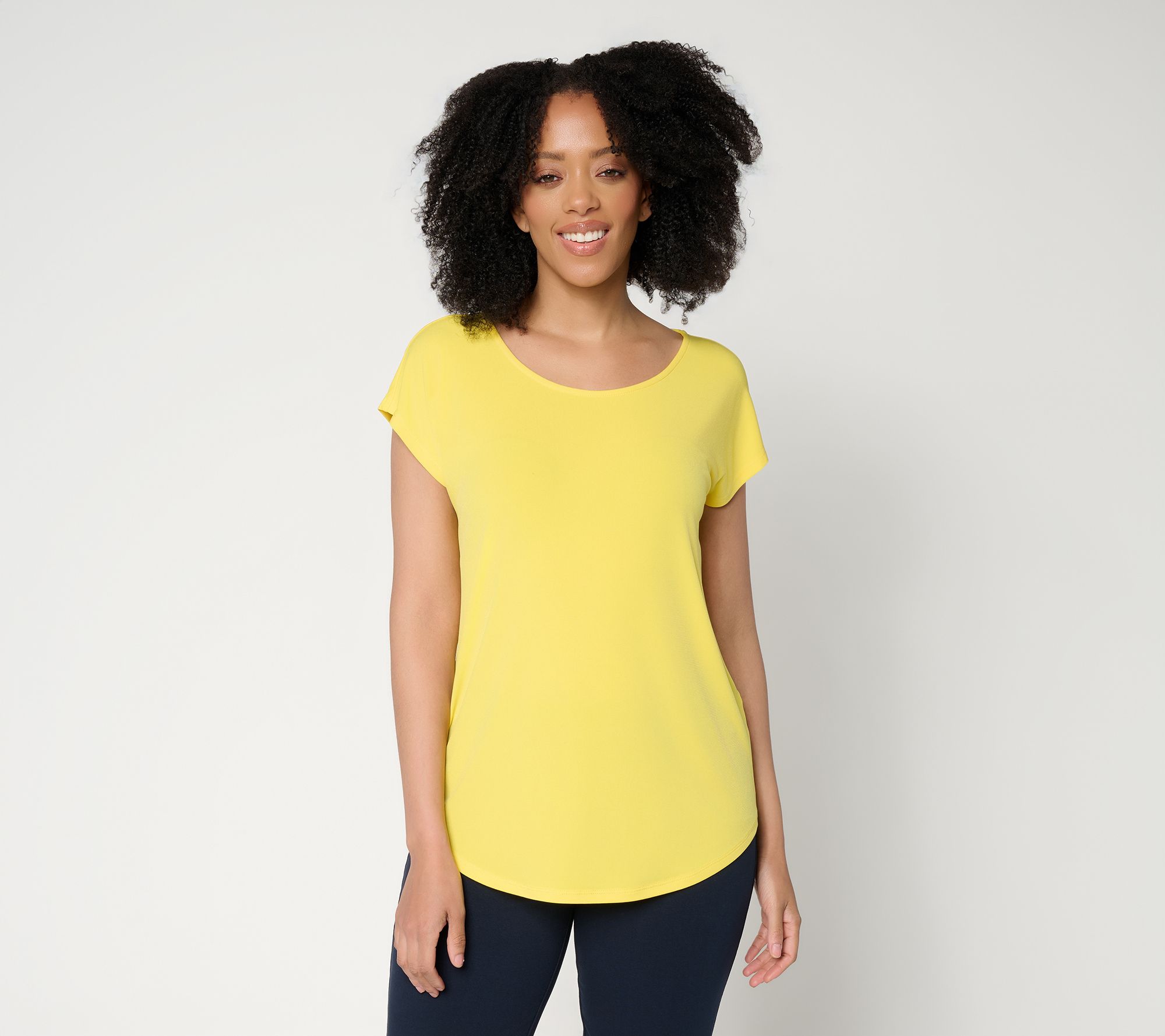 Susan Graver Modern Essentials Liquid Knit Cap-Sleeve Top