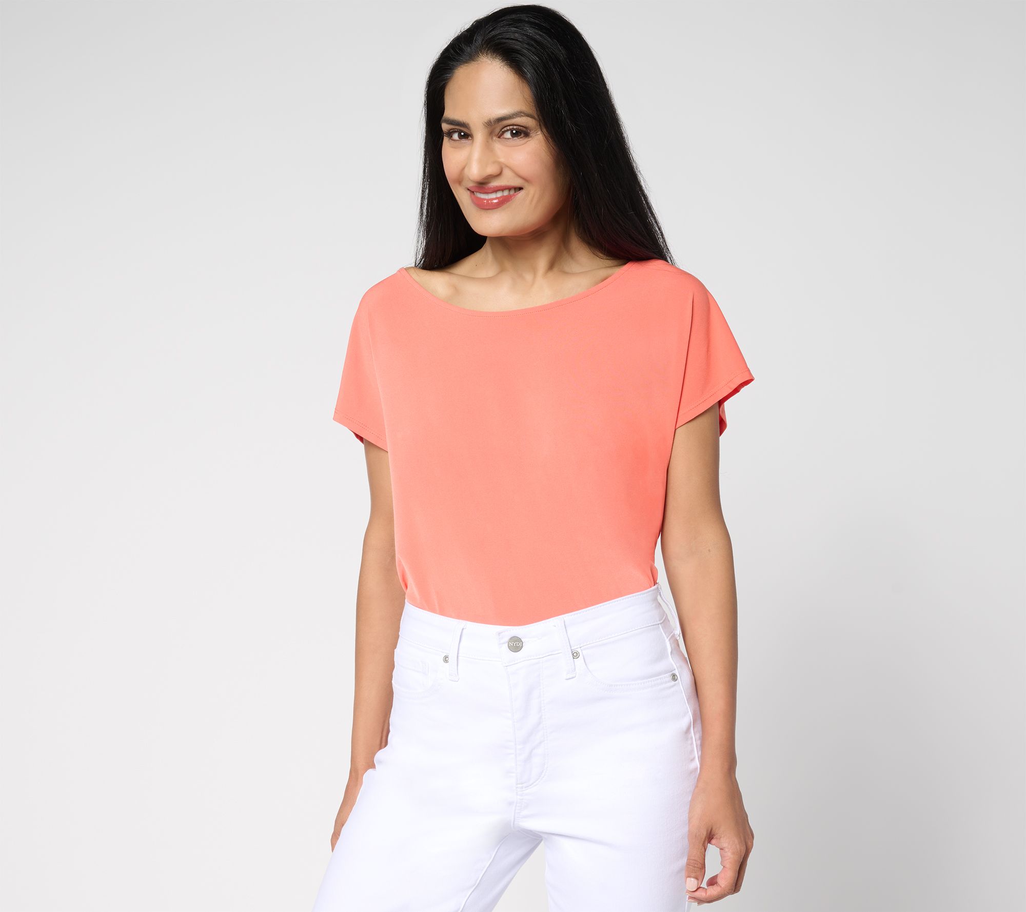 Susan Graver Modern Essentials Liquid Knit Cap-Sleeve Top