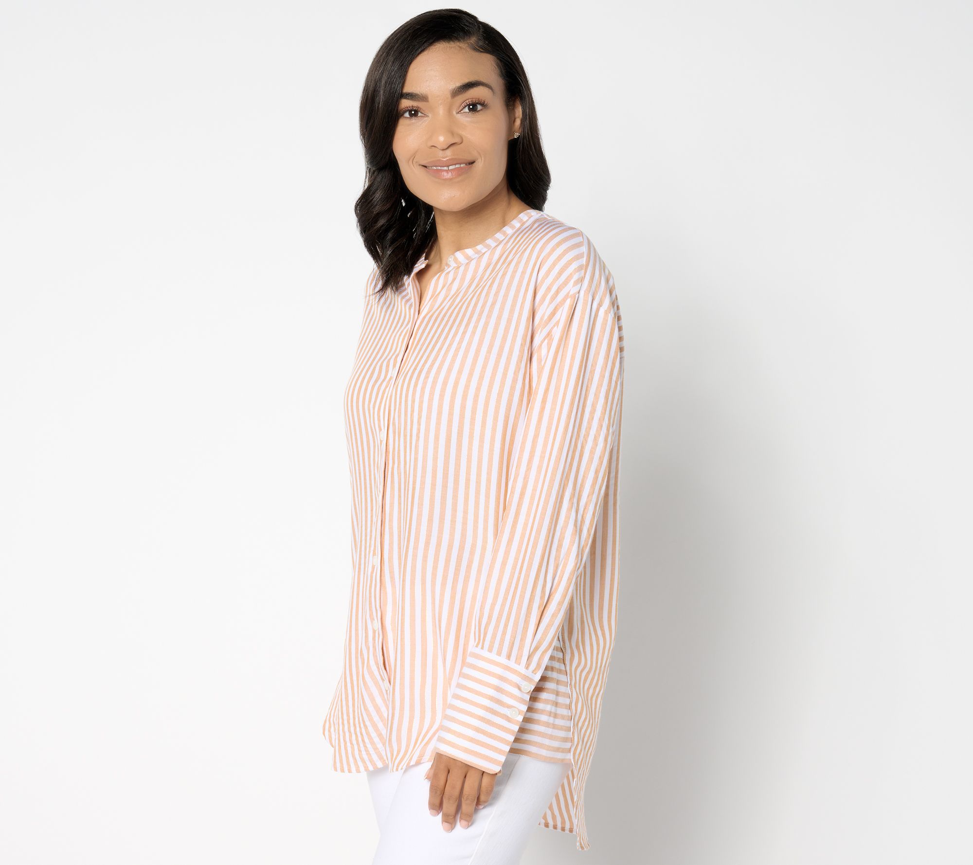 Isaac Mizrahi Live! Petite Yarn Dye Stripe Relaxed Tunic w/ Lurex