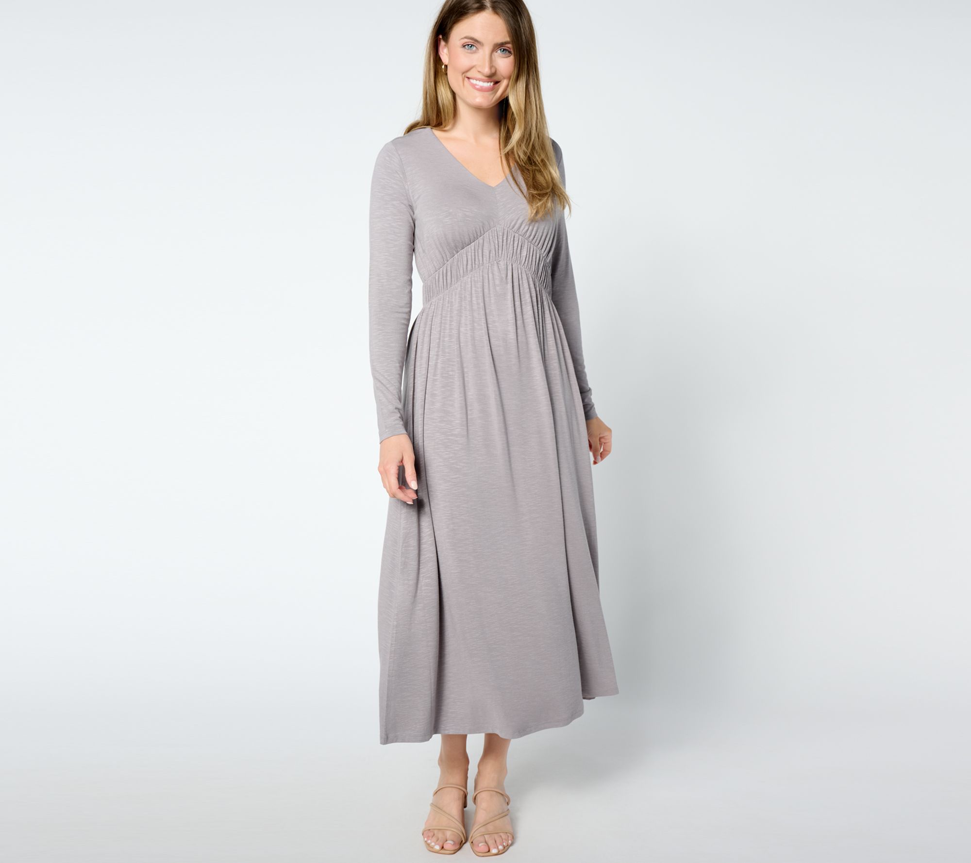 Peace Love World Regular V-Neck Long Sleeve Midi Dress