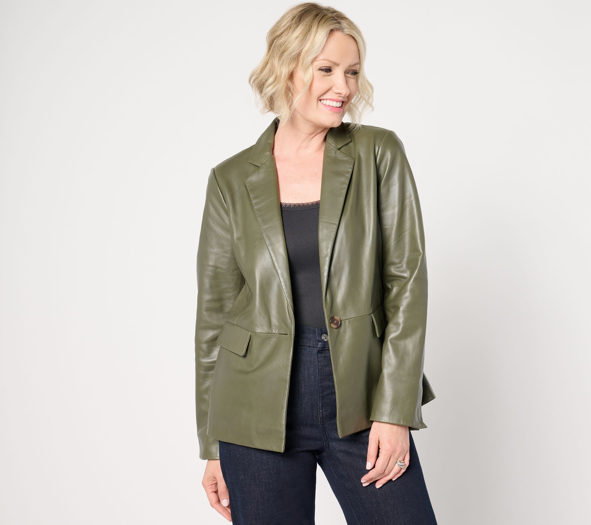 Denim & Co. Regular Lamb Leather Blazer