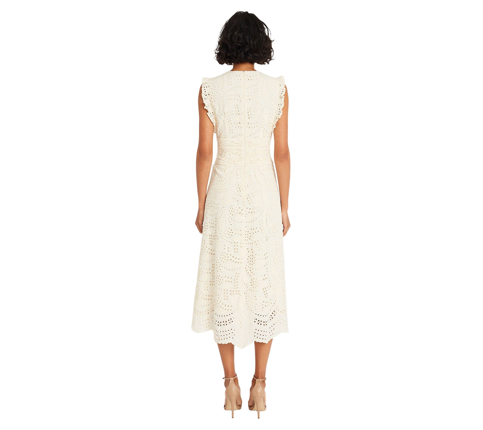 Maggy London Eyelet High-Low Midi Dress w/ V-Neck - QVC.com