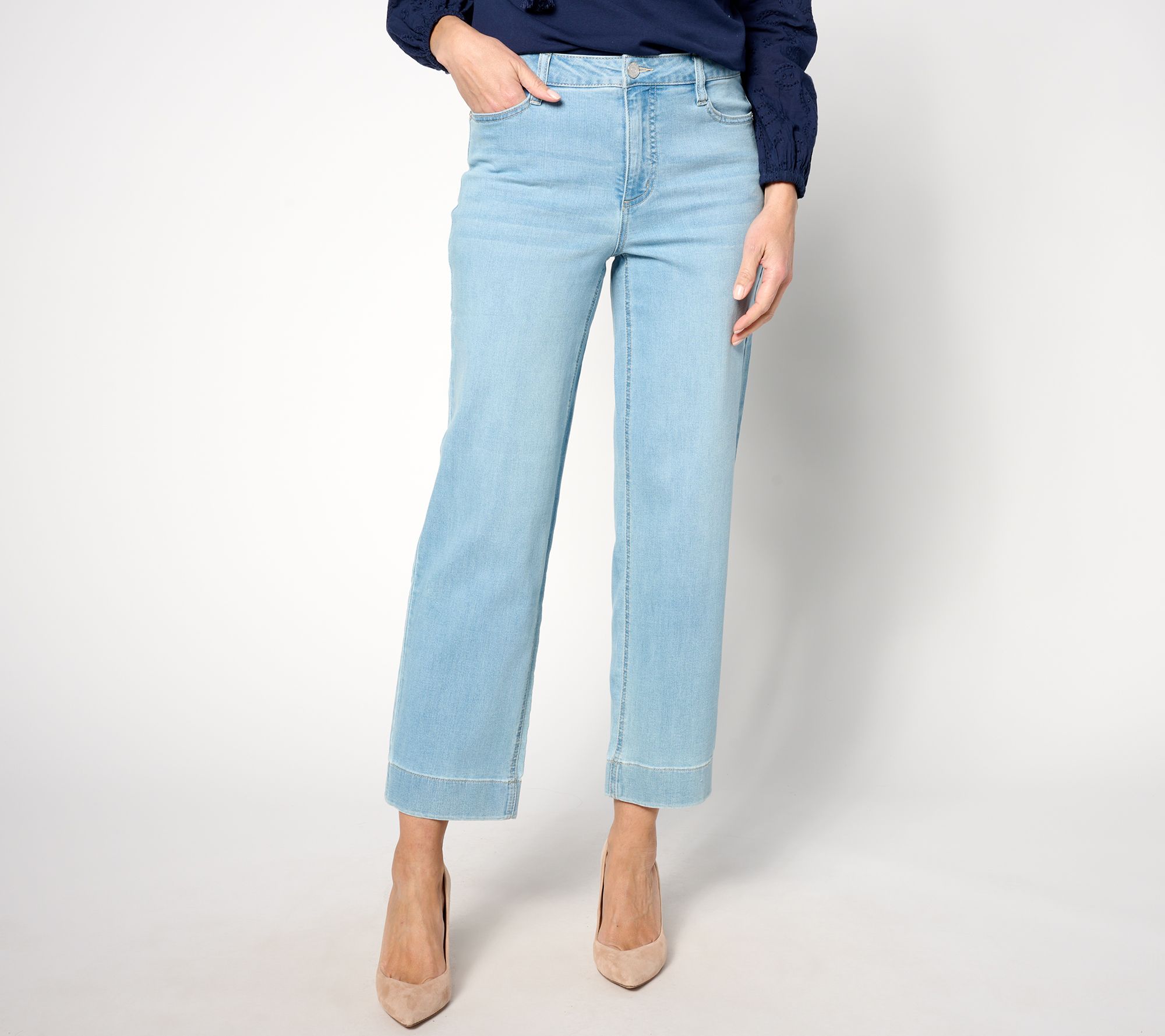 "As Is" Susan Grvaer Regular Relaxed Strght Leg Denim with Wide Cuff