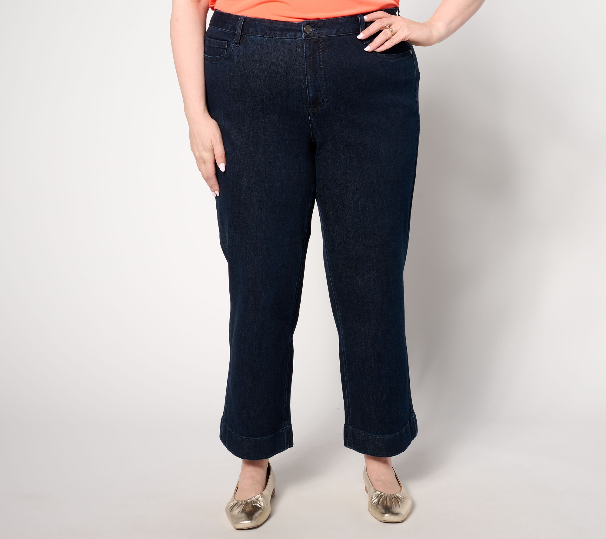 "As Is" Susan Grvaer Regular Relaxed Strght Leg Denim with Wide Cuff