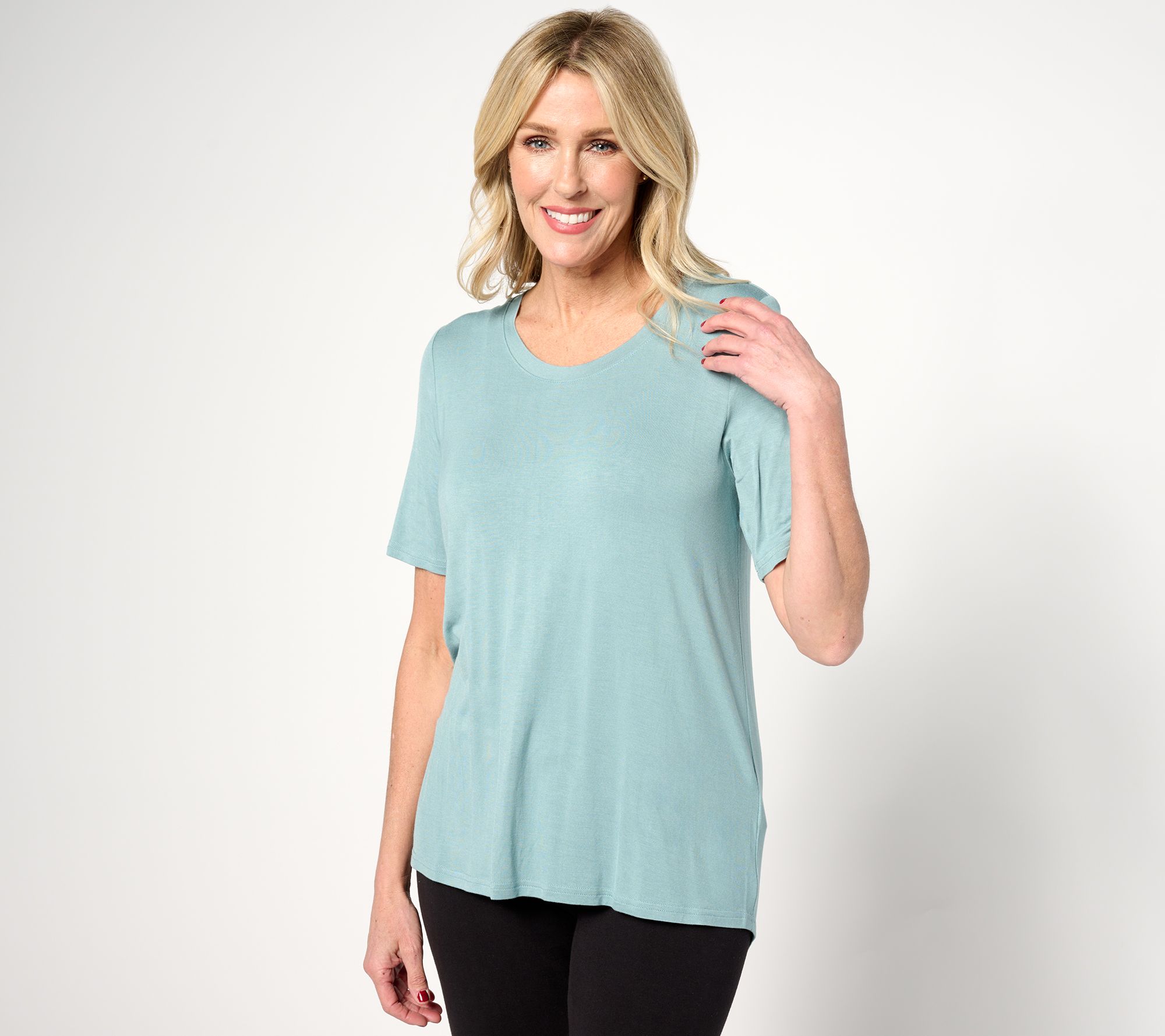 "As Is" zuda Scoop Neck Short Sleeve Top with Keyhole Back