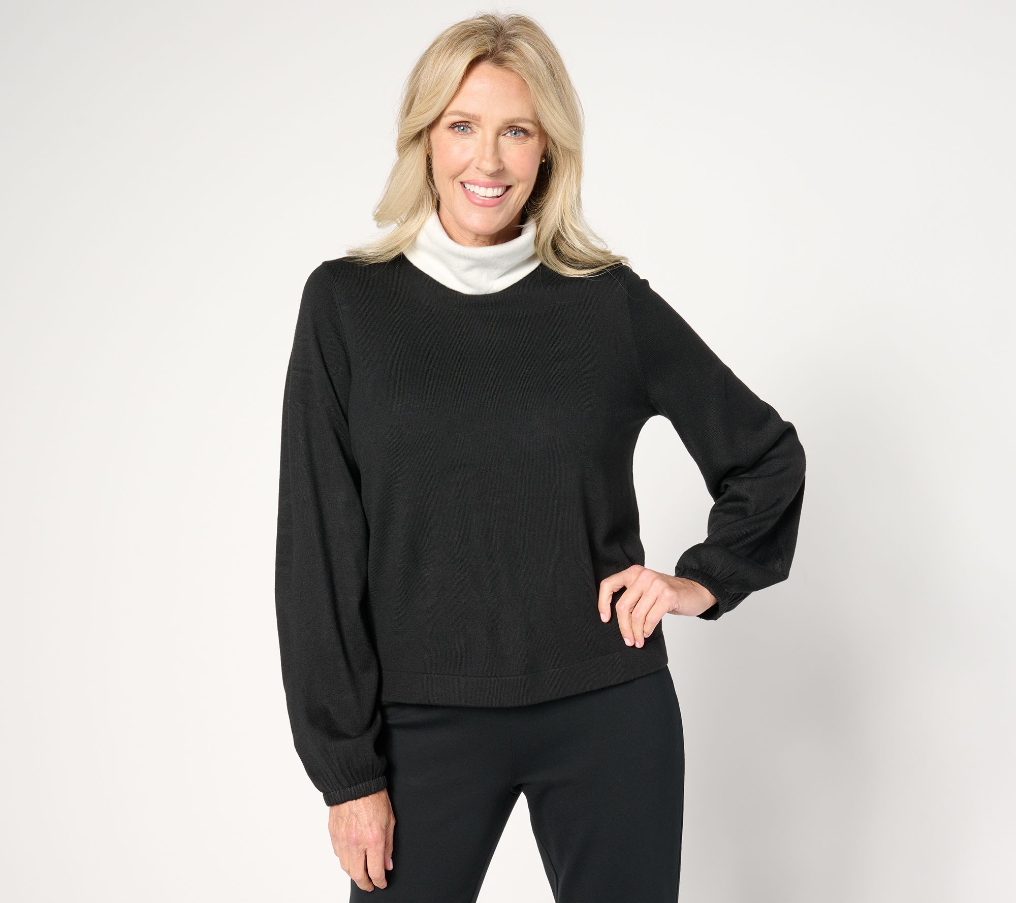 by Stacy London Mock Neck Sweater with Gathered Sleeve