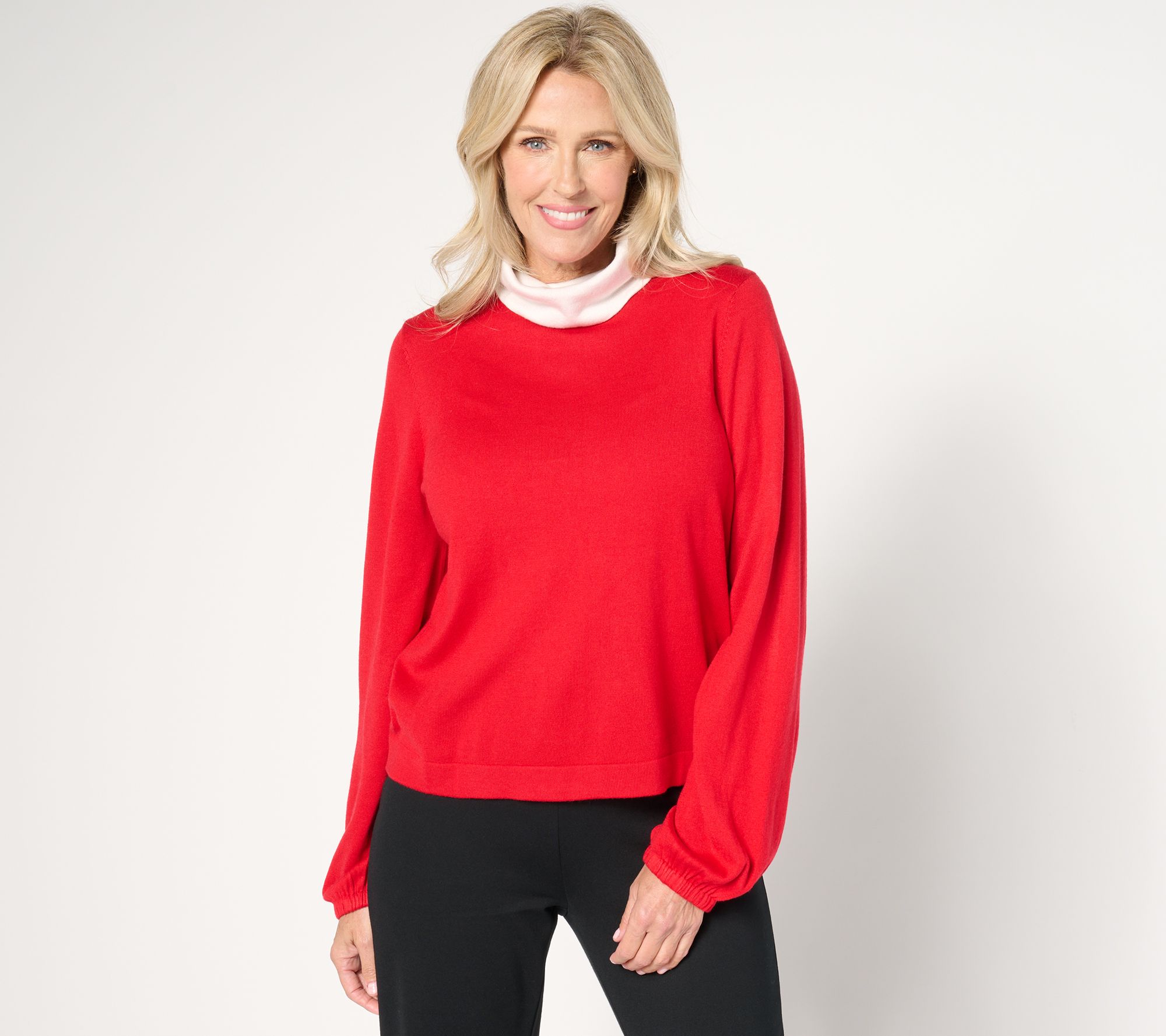 by Stacy London Mock Neck Sweater with Gathered Sleeve