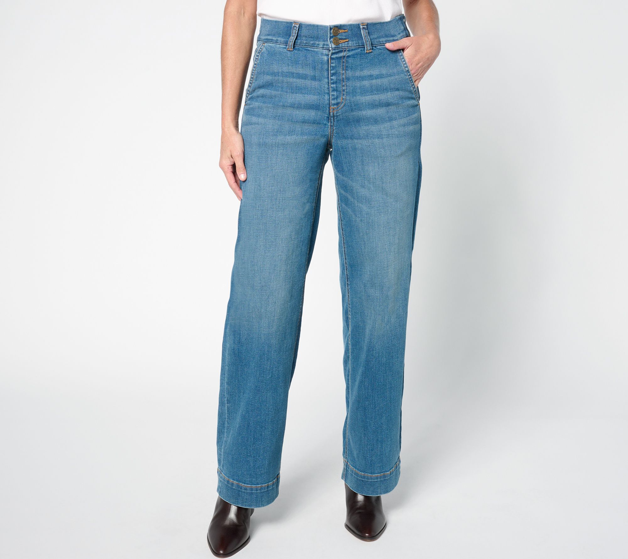 Denim & Co. Petite Indigo Easy Stretch Full-Length Trouser Jeans
