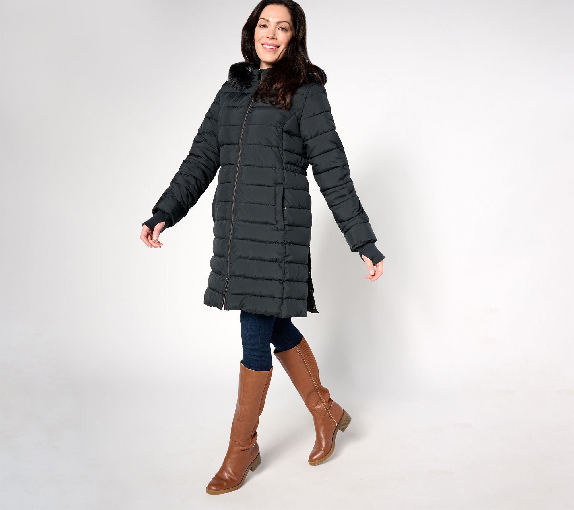 Susan Graver Regular Water Resistant Quilted Coat with Hood