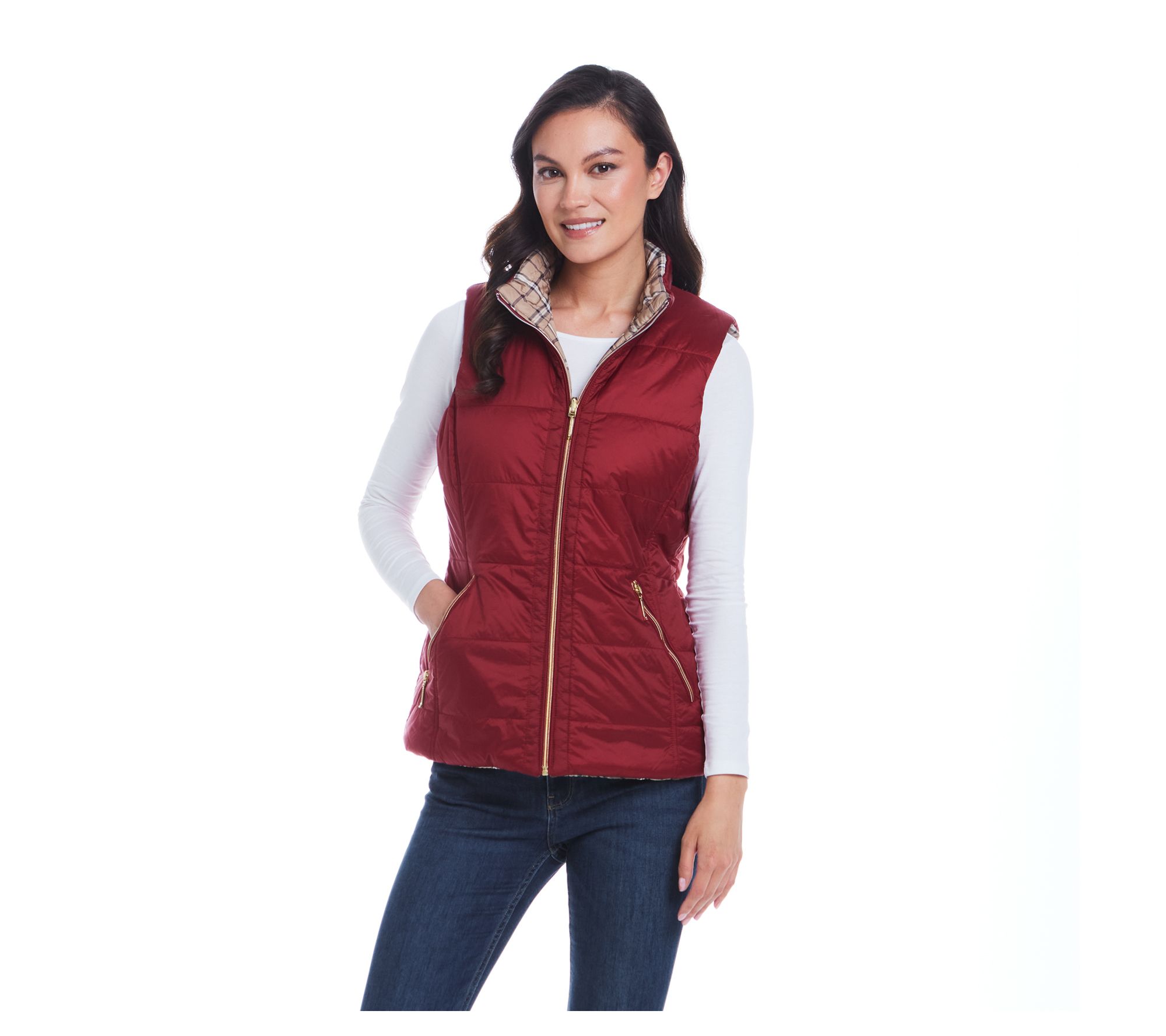 Weatherproof Reversible Plaid Puffer Quilted Vest