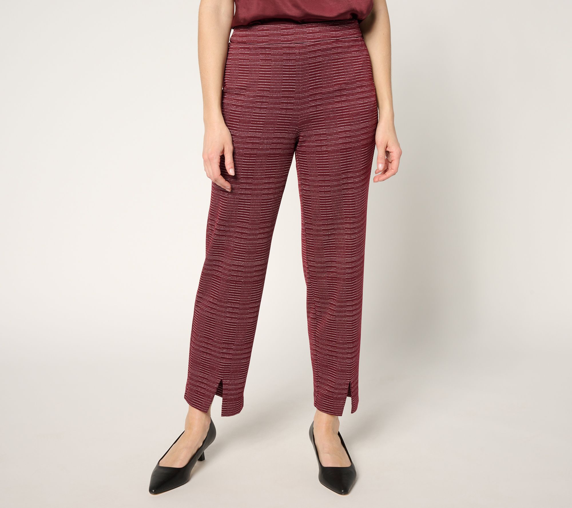 by Stacy London Regular Knit Jacquard Front Slit Pull-On Ankle Pant