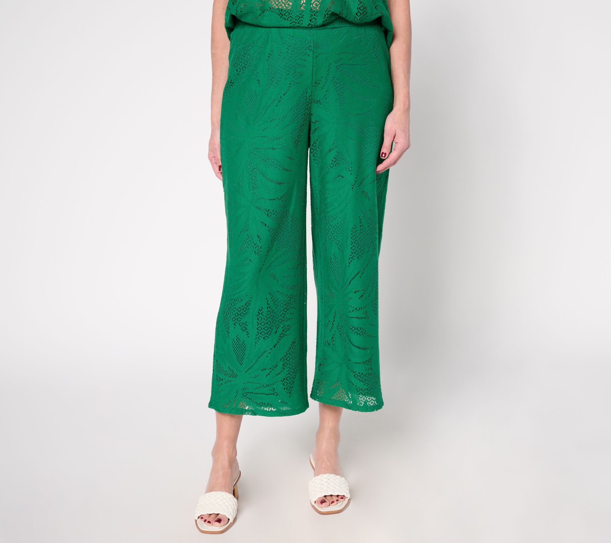 Susan Graver Soleil Petite Lace Knit Wide-Leg Crop Pant