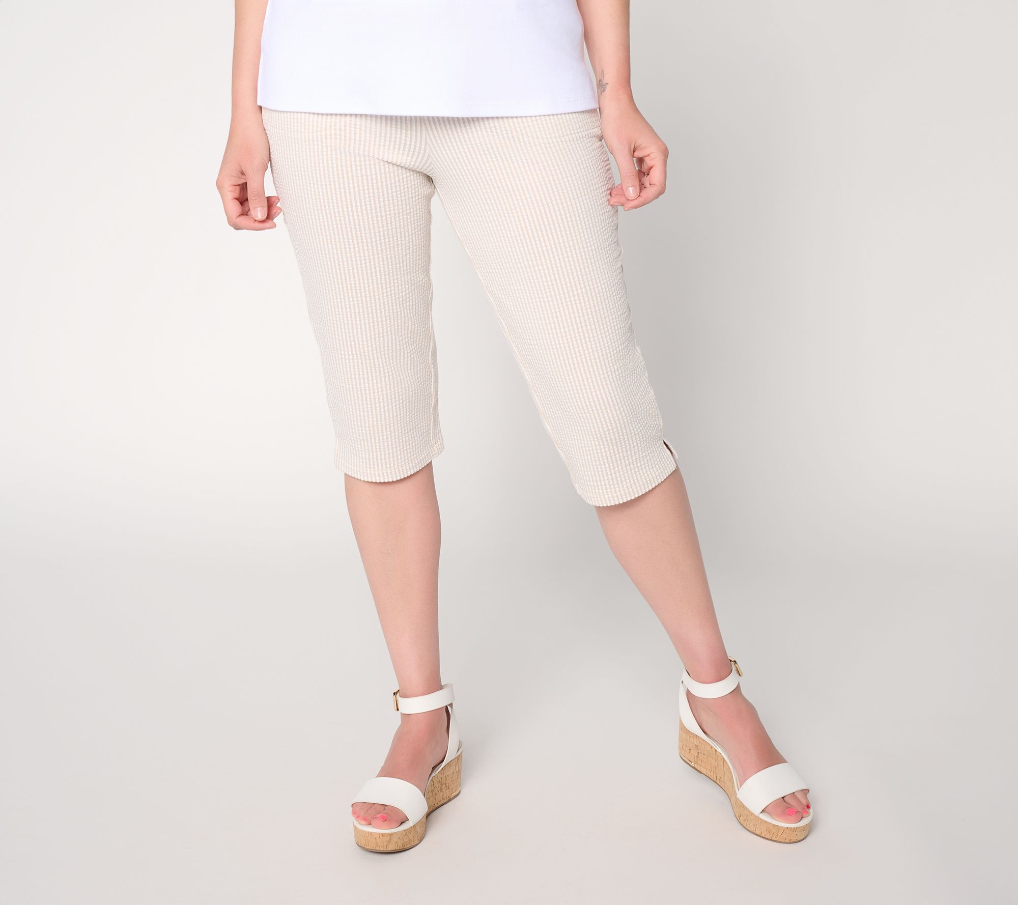 Quacker Factory Knit Stretch Seersucker Pedal Pusher