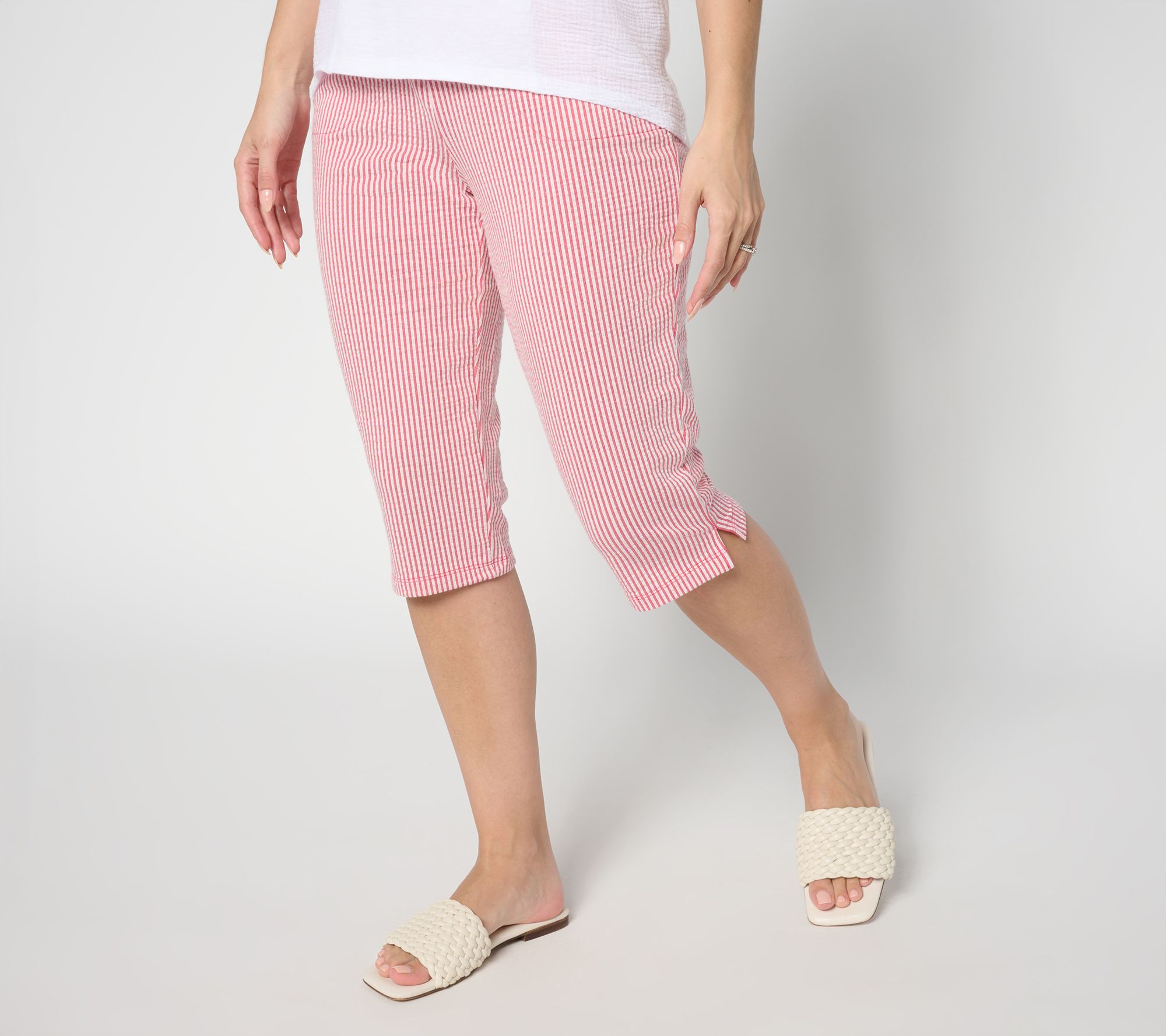 Quacker Factory Knit Stretch Seersucker Pedal Pusher