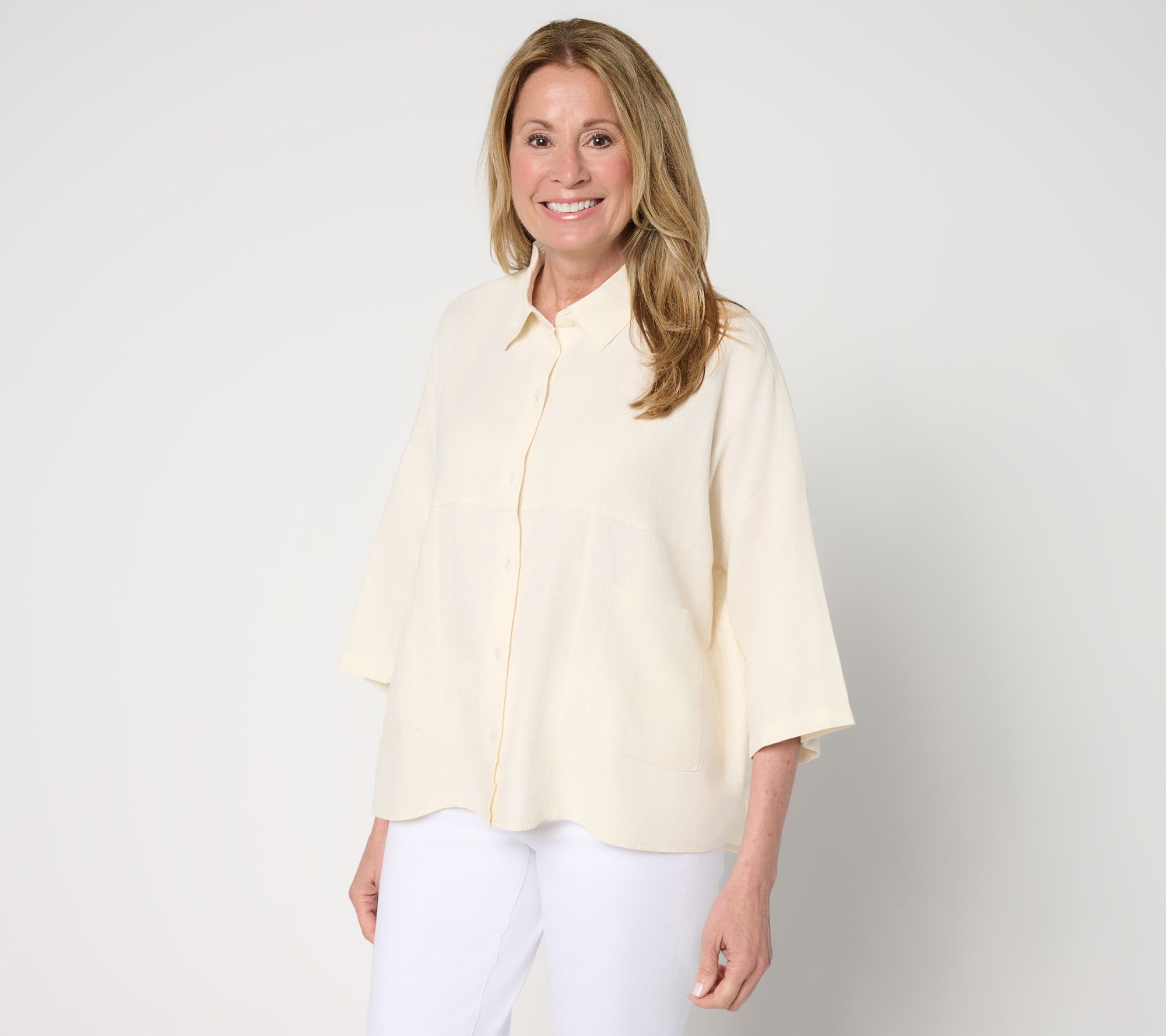 Peace Love World Boheme Linen Blend Pieced Short Sleeve Shirt
