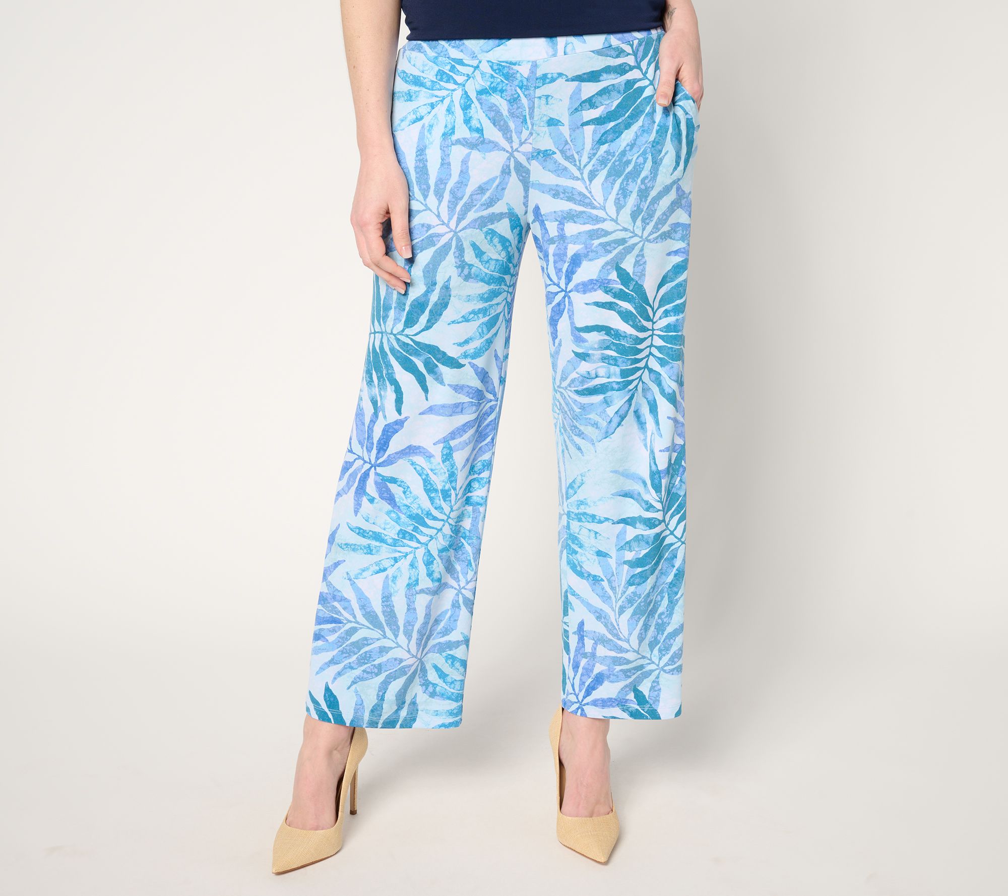Susan Graver Regular Print & Solid Liquid Knit Wide Leg Pants