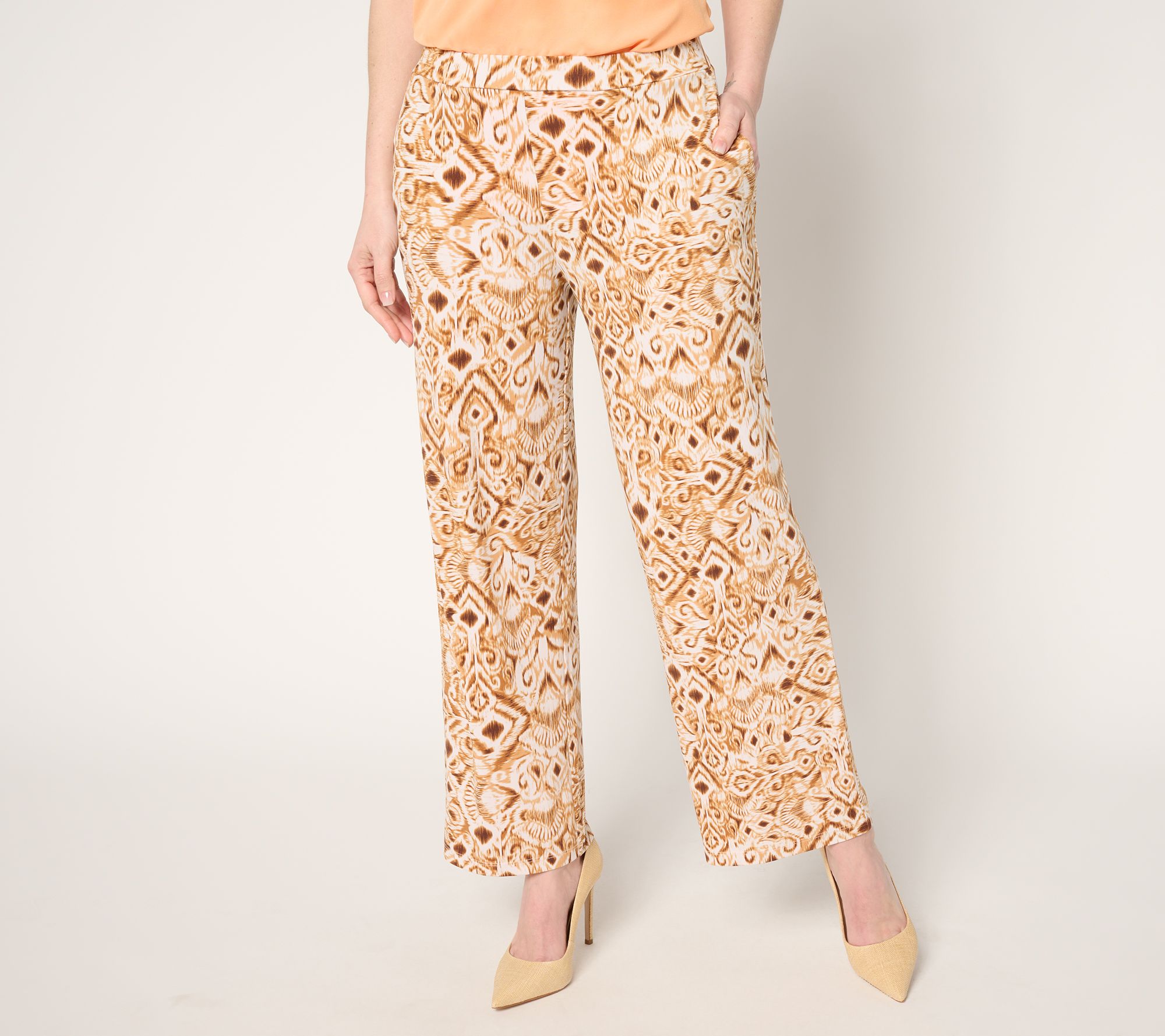 Susan Graver Regular Print & Solid Liquid Knit Wide Leg Pants