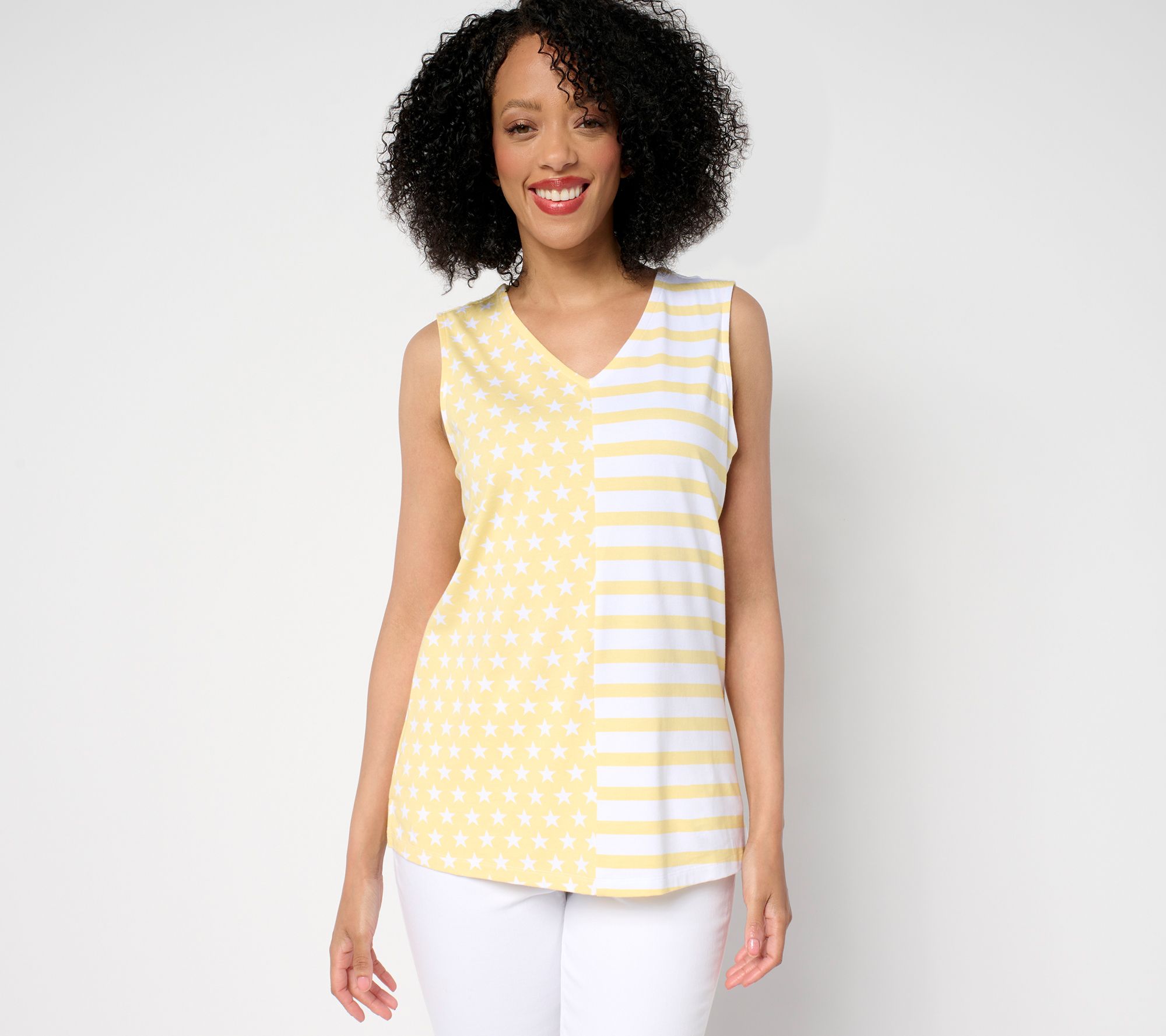 Denim & Co. Americana Favorite Jersey V-Neck Tank