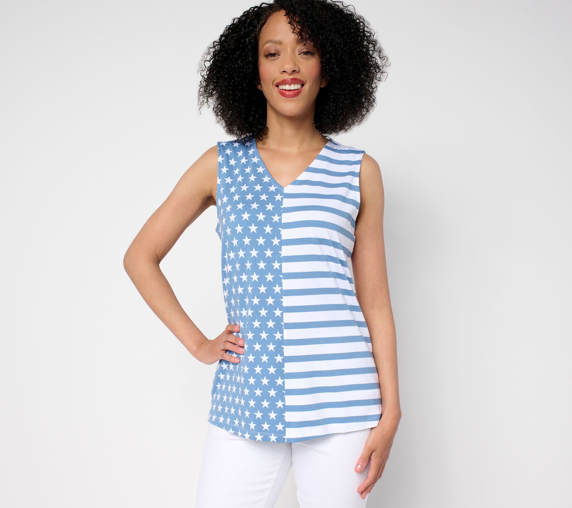 Denim & Co. Americana Favorite Jersey V-Neck Tank