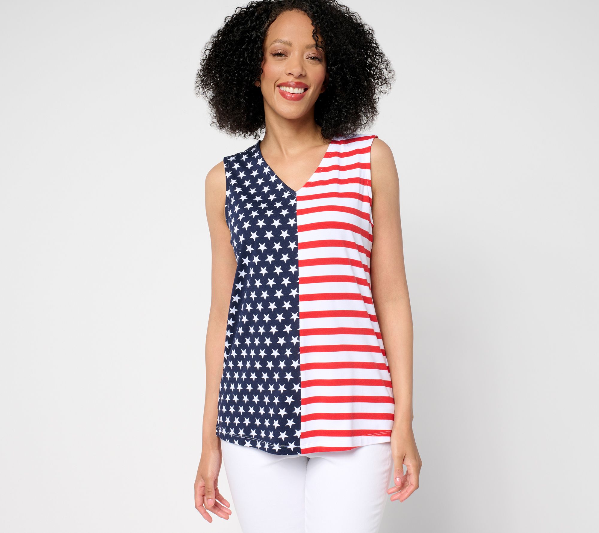 Denim & Co. Americana Favorite Jersey V-Neck Tank